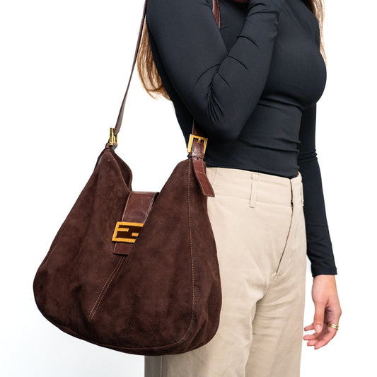 Fendi Mamma Baguette Dark Brown Suede - St. Luxe