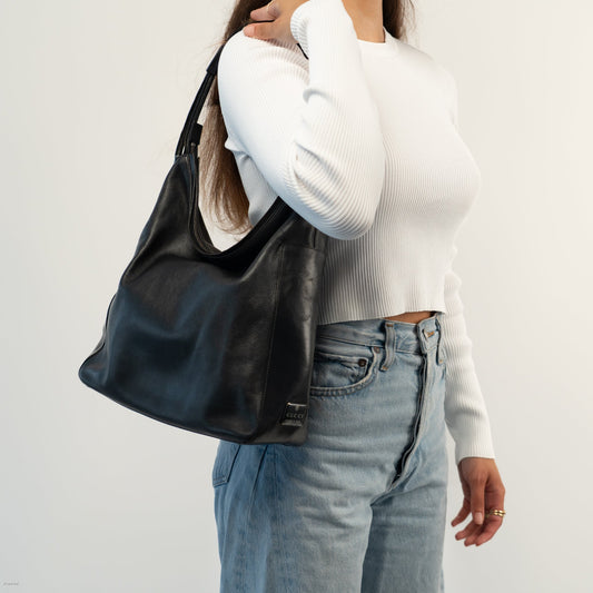 Gucci Black Leather Punch Tote Bag - St. Luxe