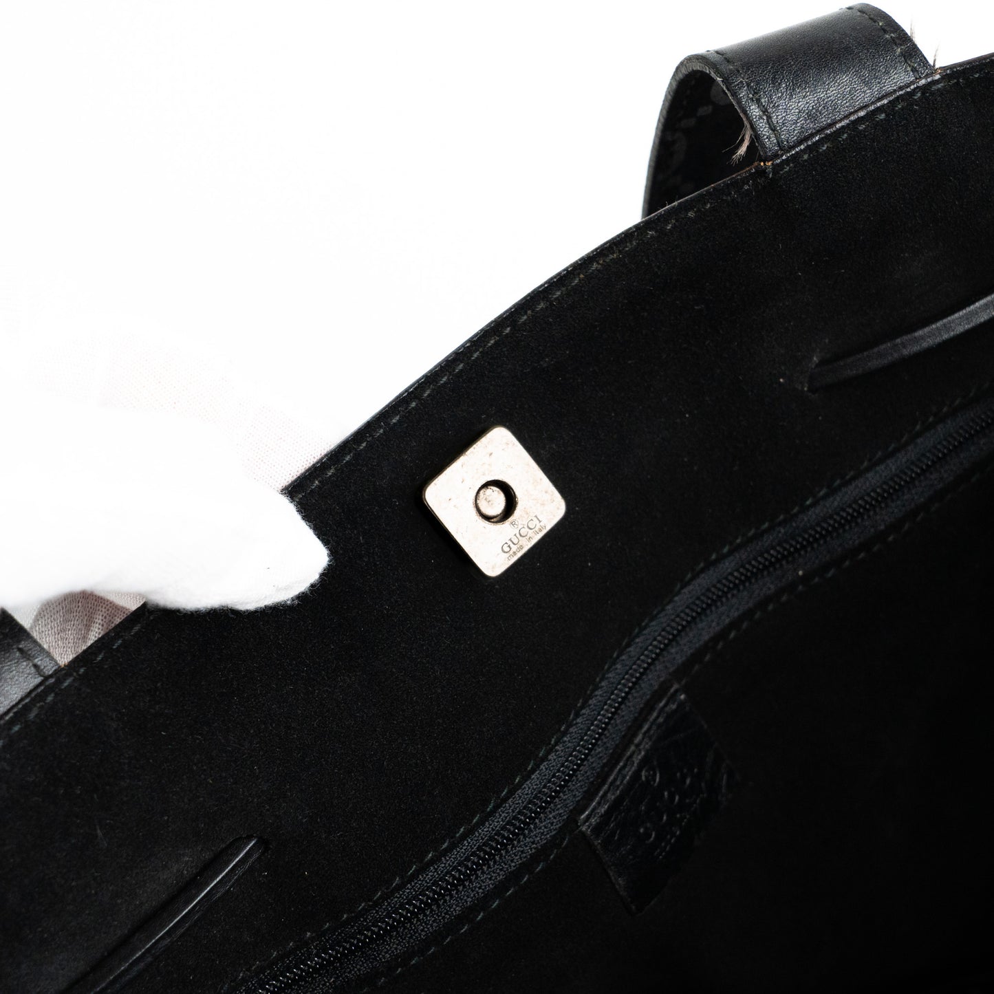 Gucci 97 suede GG Monogram Drawstring Tote Bag