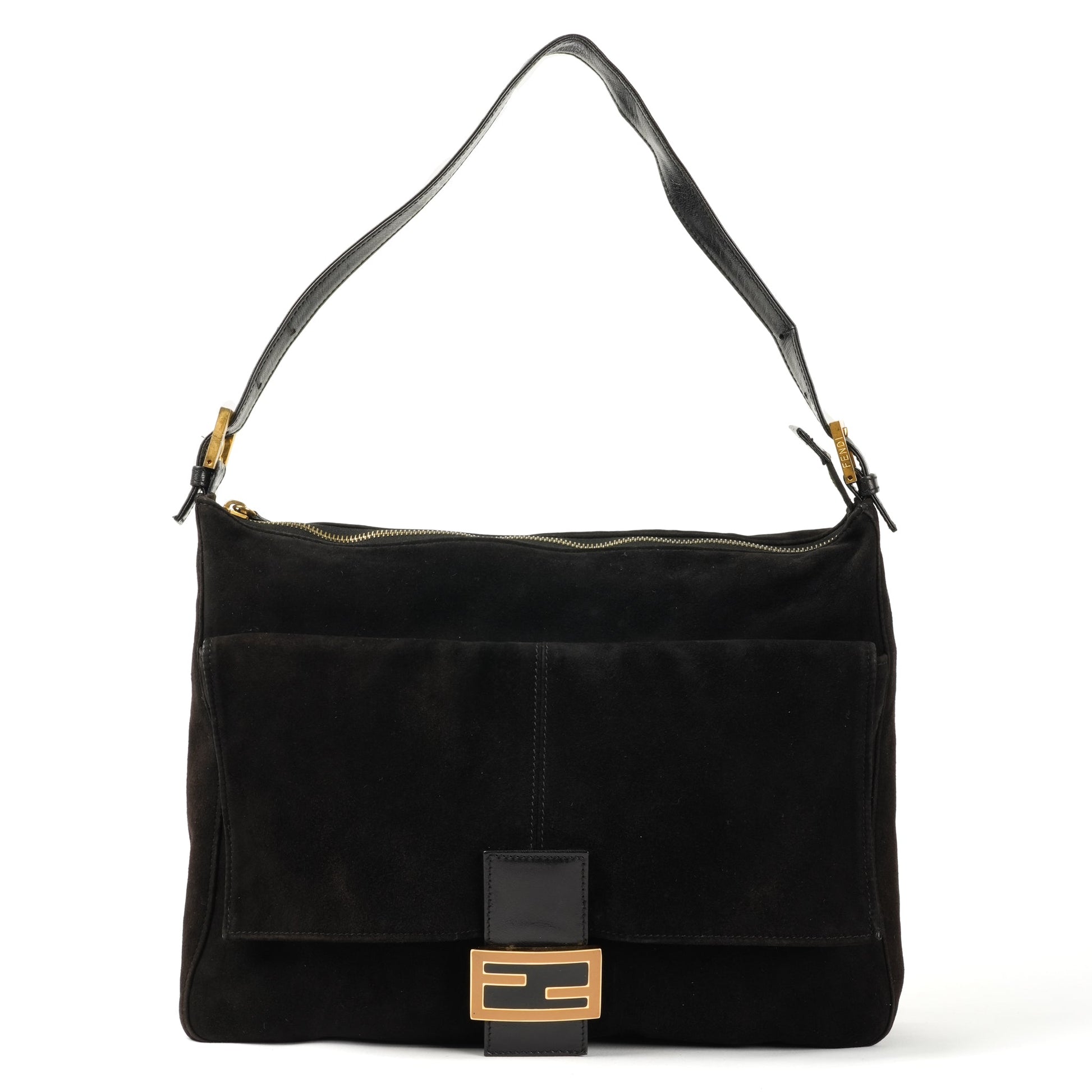 Fendi Mamma Baguette Black Suede Shoulder Bag - St. Luxe