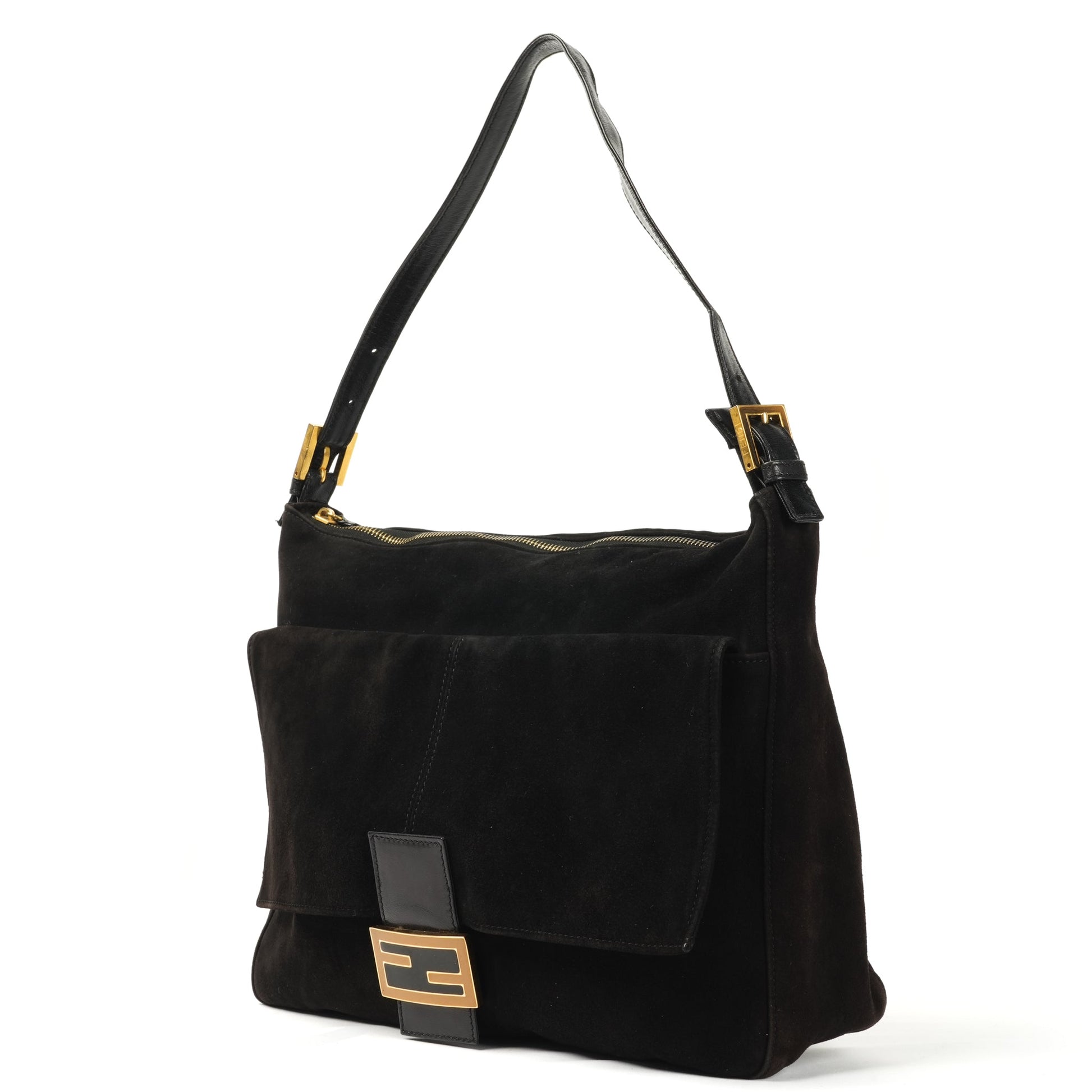 Fendi Mamma Baguette Black Suede Shoulder Bag - St. Luxe