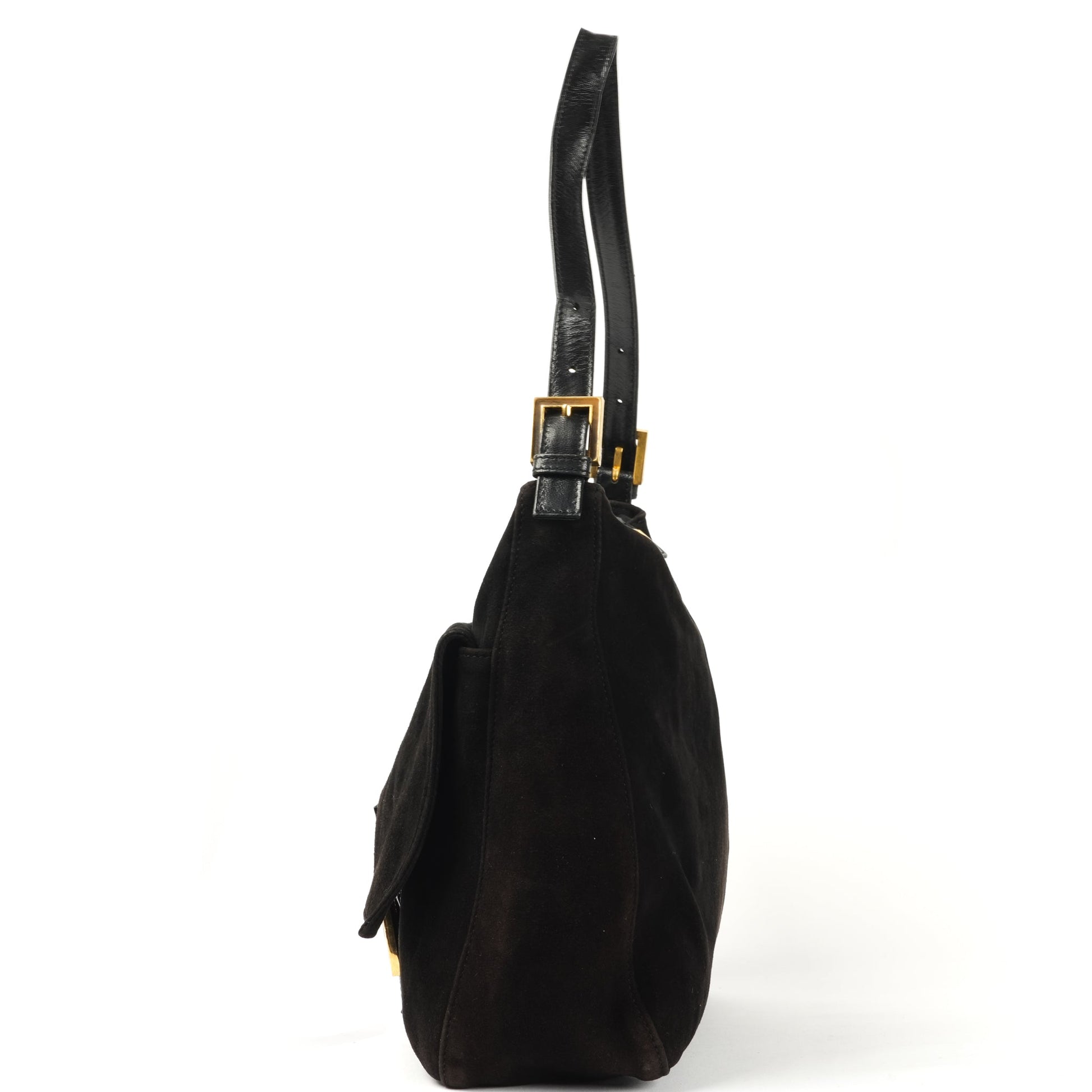 Fendi Mamma Baguette Black Suede Shoulder Bag - St. Luxe