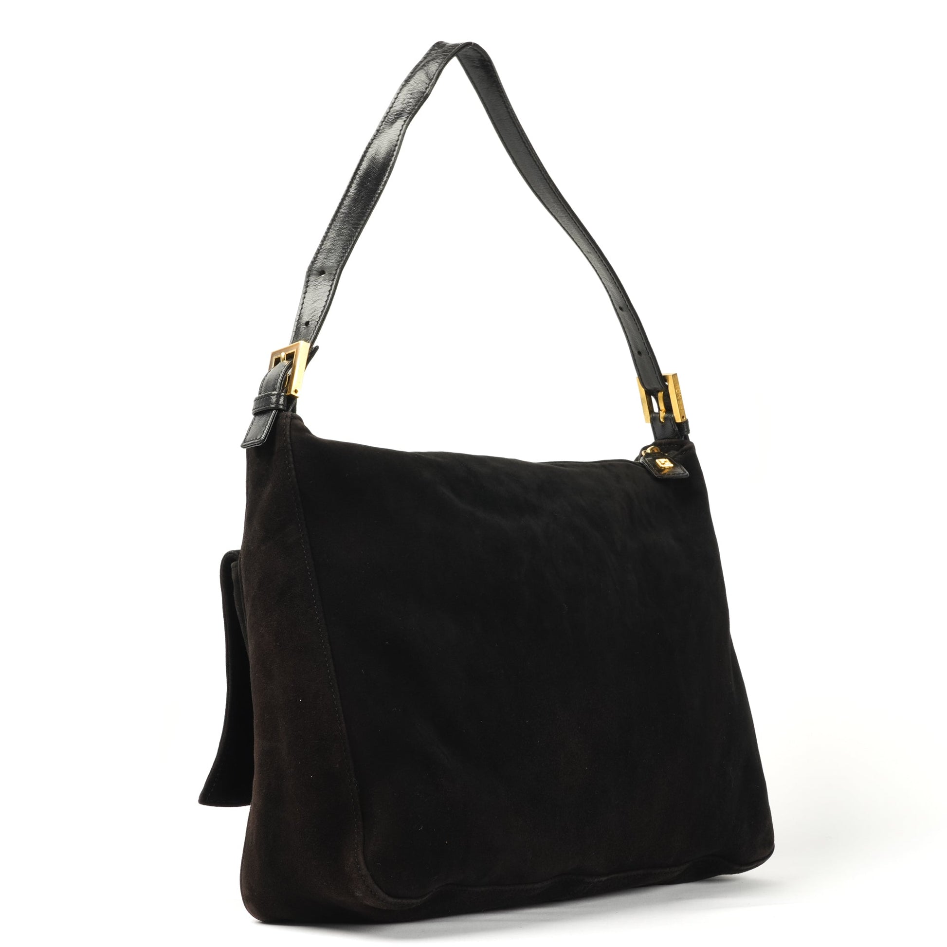 Fendi Mamma Baguette Black Suede Shoulder Bag - St. Luxe
