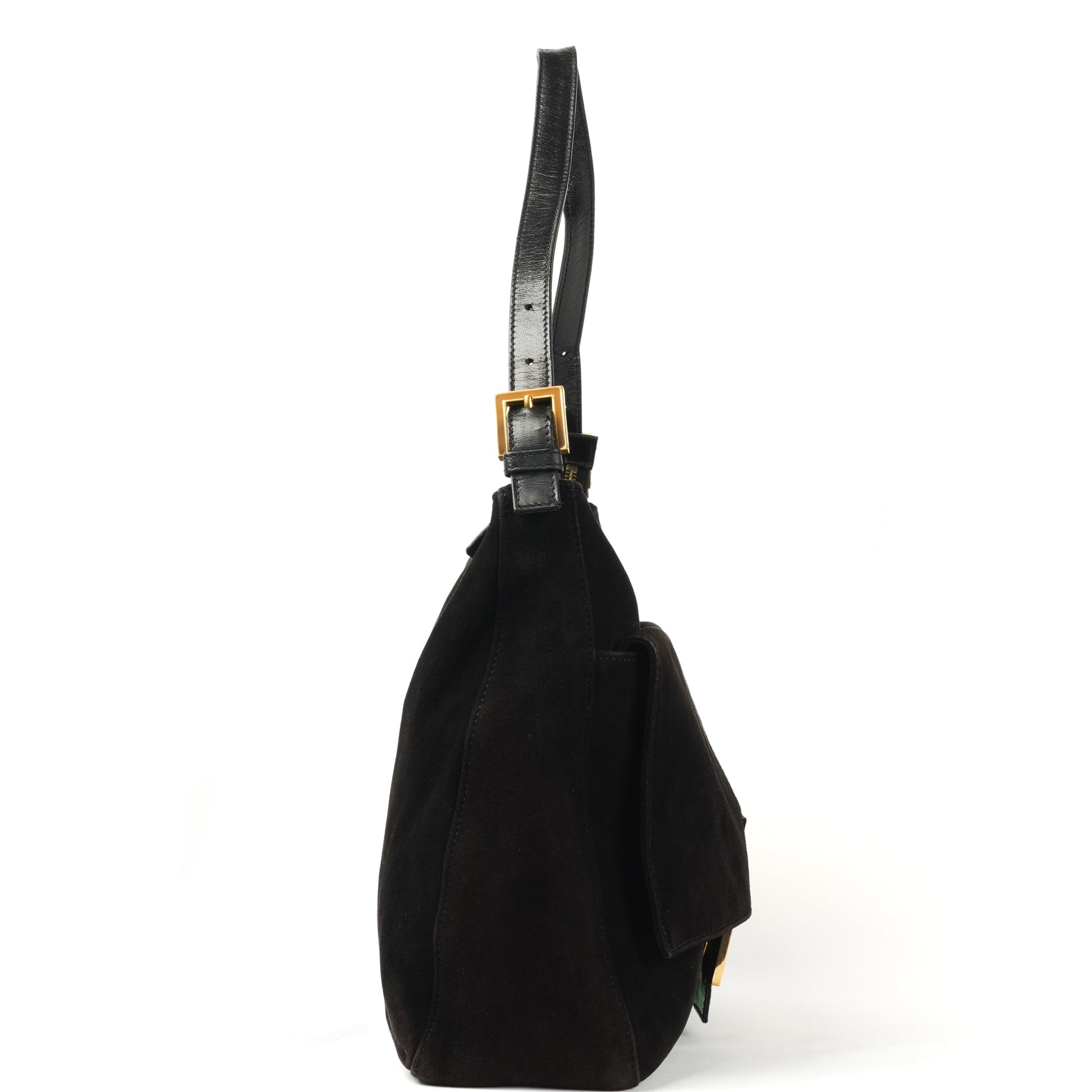 Fendi Mamma Baguette Black Suede Shoulder Bag - St. Luxe