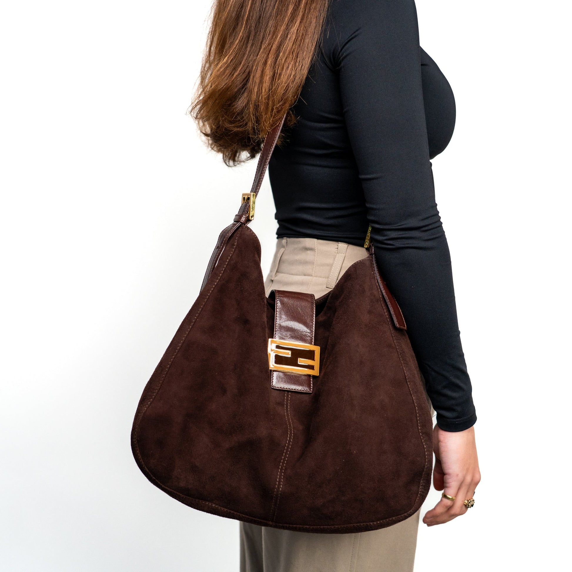 Fendi Mamma Baguette Dark Brown Suede - St. Luxe