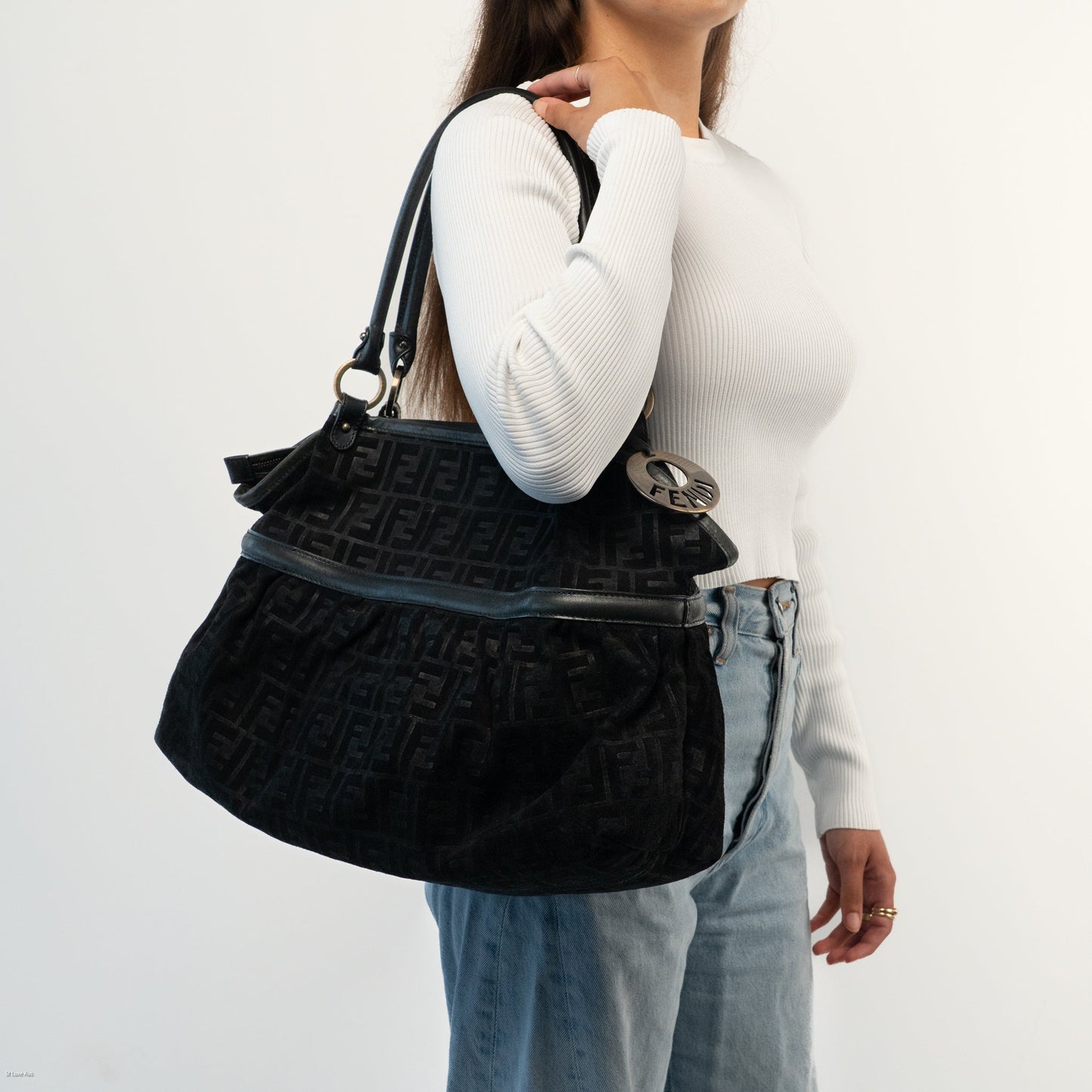 Fendi Zucca Chef Tote Bag in Black Suede - St. Luxe