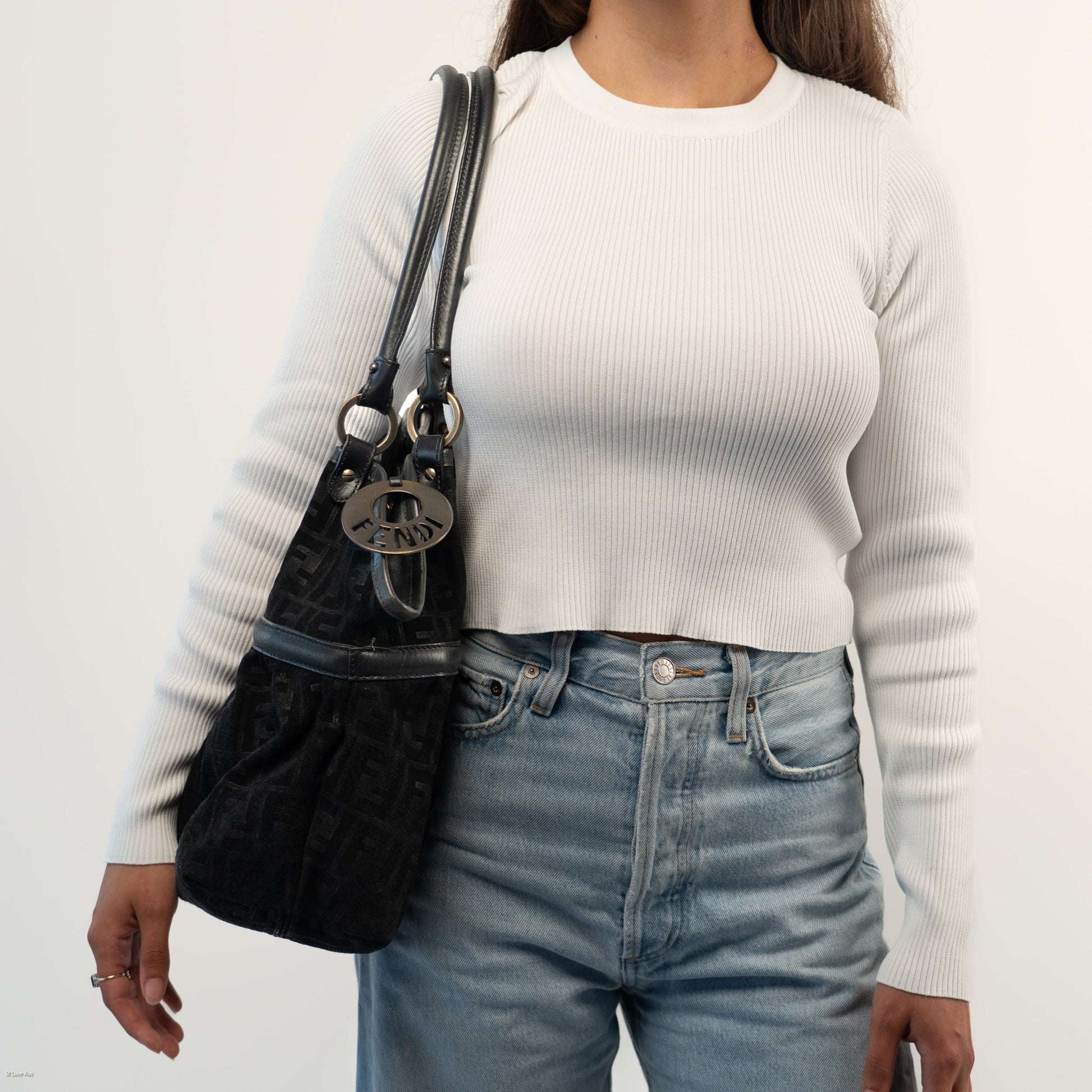 Fendi Zucca Chef Tote Bag in Black Suede - St. Luxe