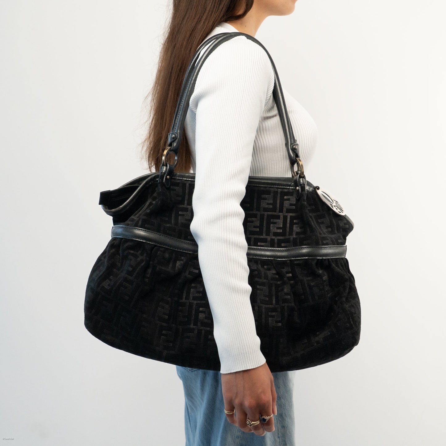 Fendi Zucca Chef Tote Bag in Black Suede - St. Luxe