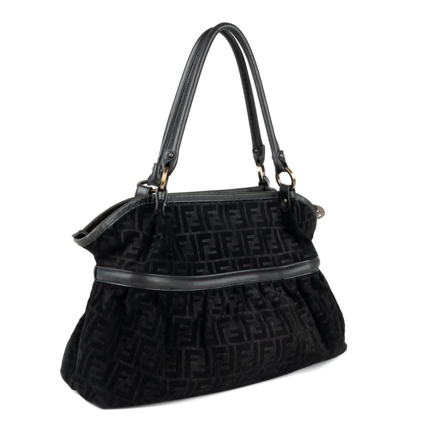 Fendi Zucca Chef Tote Bag in Black Suede - St. Luxe
