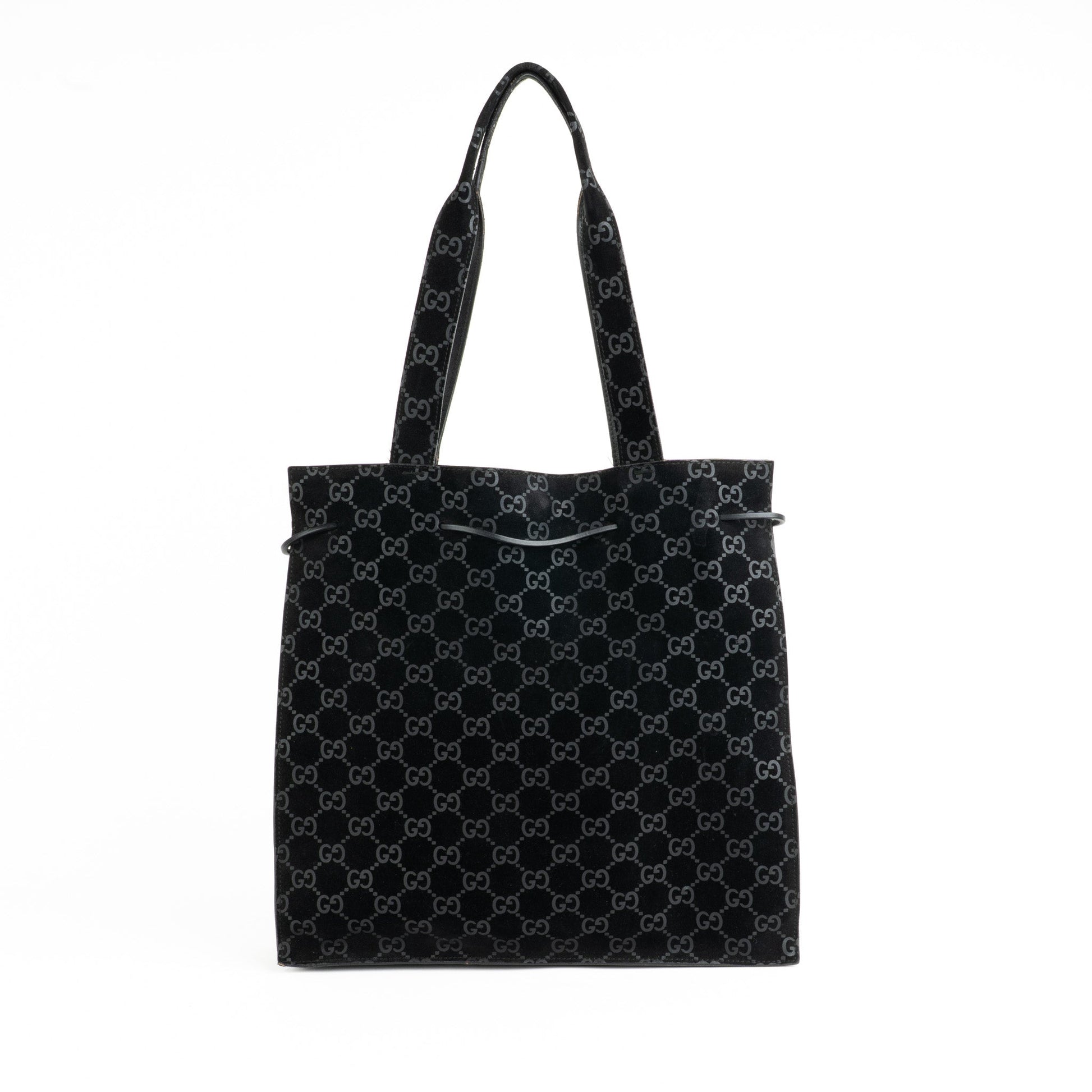 Gucci 97 suede GG Monogram Drawstring Tote Bag - St. Luxe