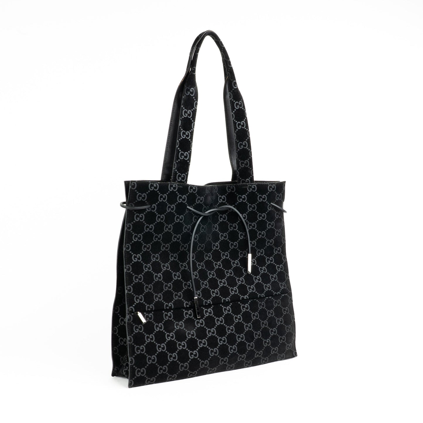 Gucci 97 suede GG Monogram Drawstring Tote Bag - St. Luxe