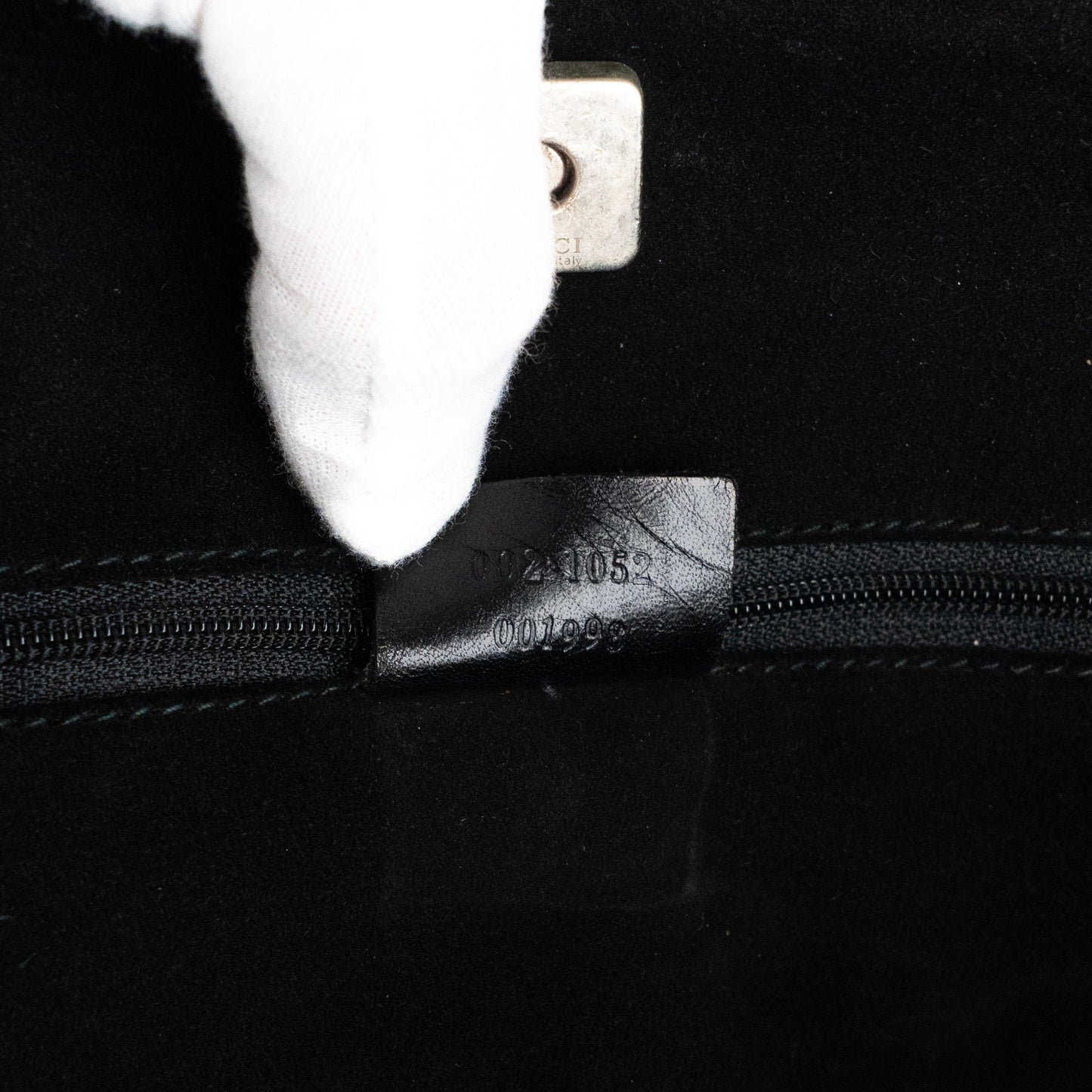 Gucci 97 suede GG Monogram Drawstring Tote Bag - St. Luxe
