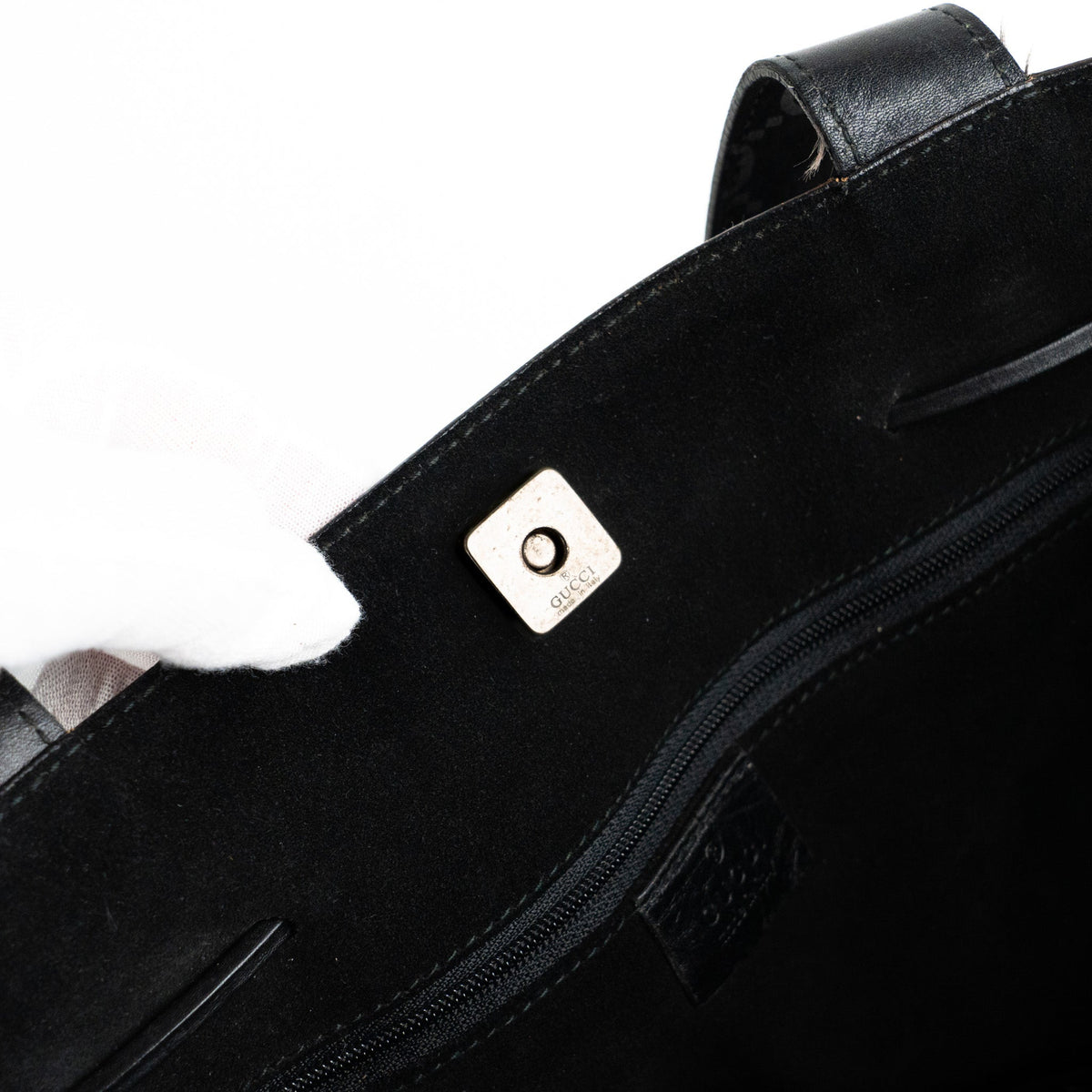 Gucci 97 suede GG Monogram Drawstring Tote Bag - St. Luxe