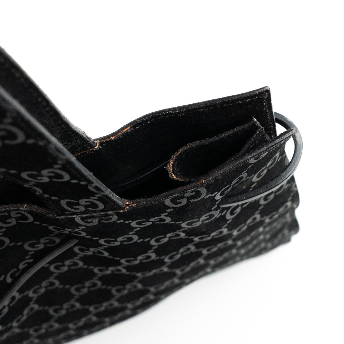Gucci 97 suede GG Monogram Drawstring Tote Bag - St. Luxe