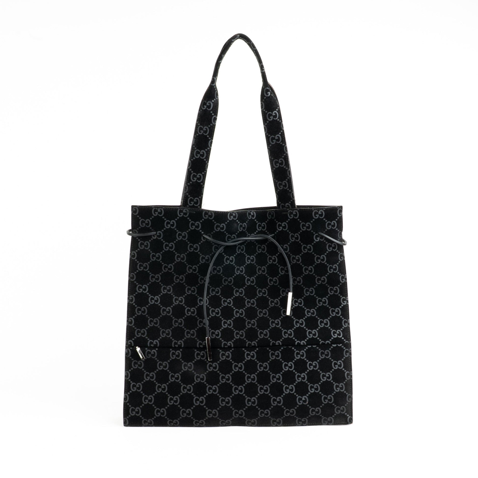 Gucci 97 suede GG Monogram Drawstring Tote Bag - St. Luxe