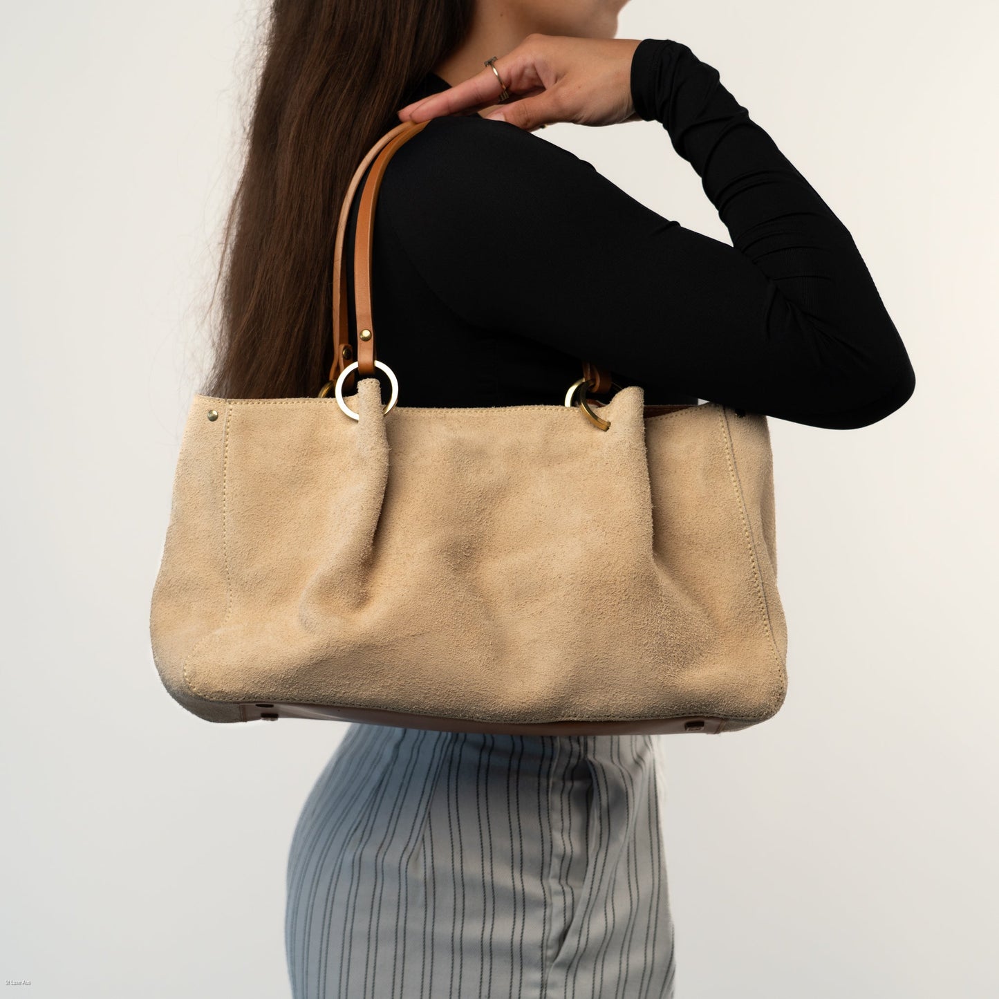 Gucci Beige Suede and Tan Leather Tote Bag - St. Luxe