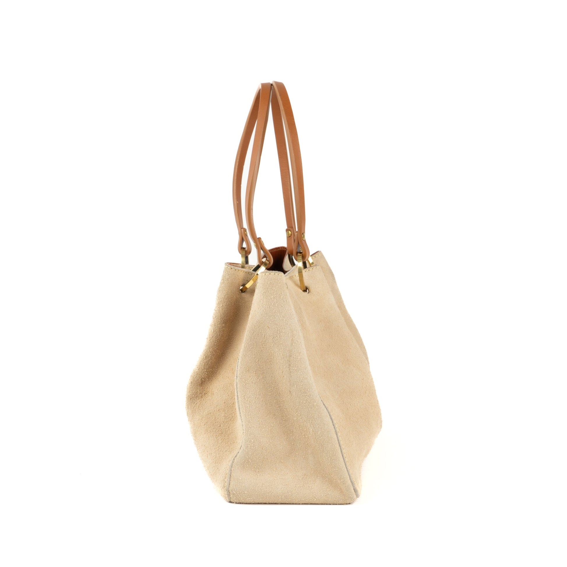 Gucci Beige Suede and Tan Leather Tote Bag - St. Luxe