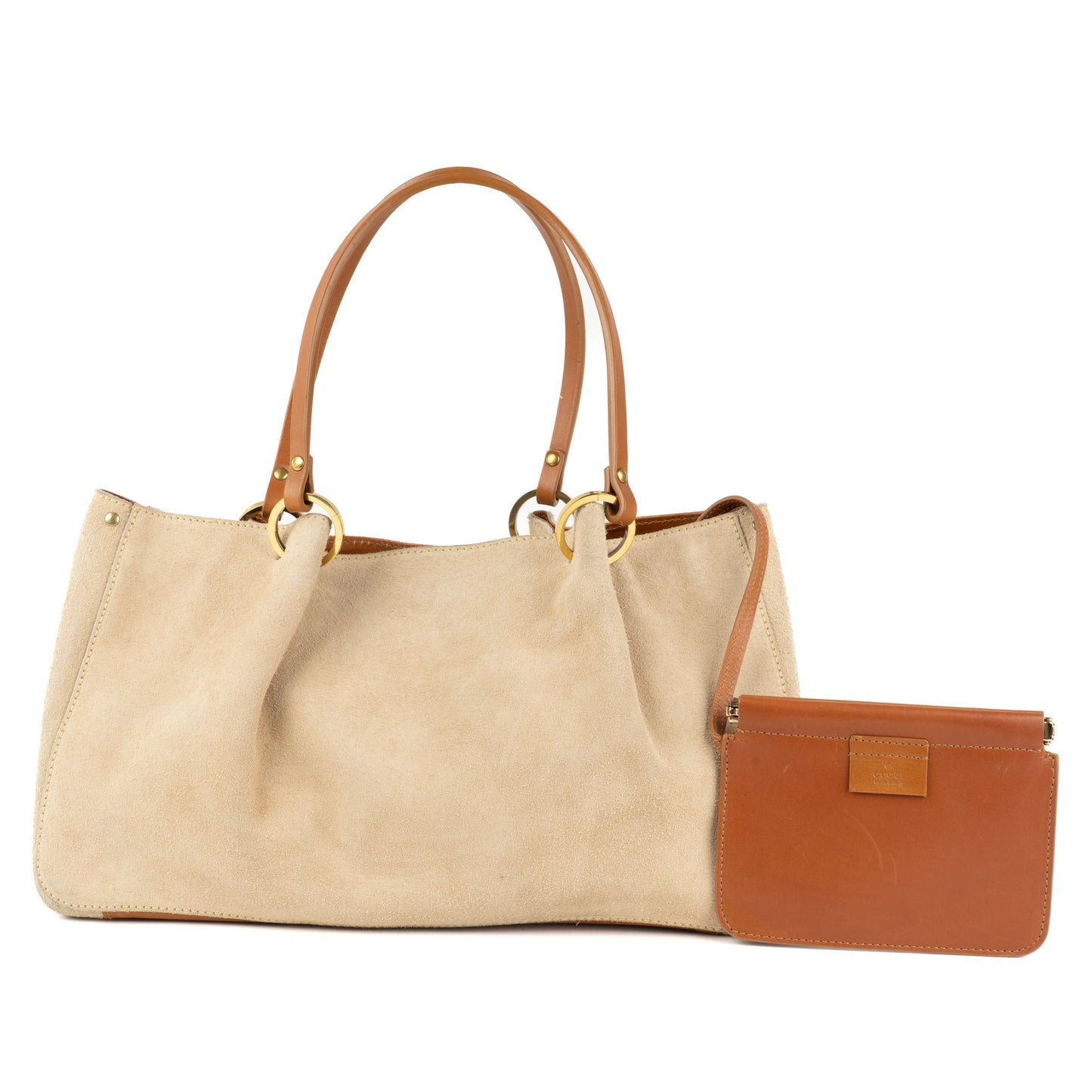 Gucci Beige Suede and Tan Leather Tote Bag - St. Luxe