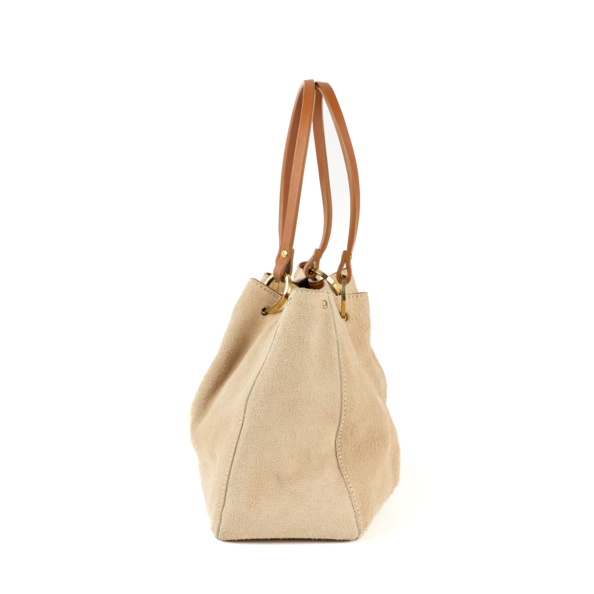 Gucci Beige Suede and Tan Leather Tote Bag - St. Luxe