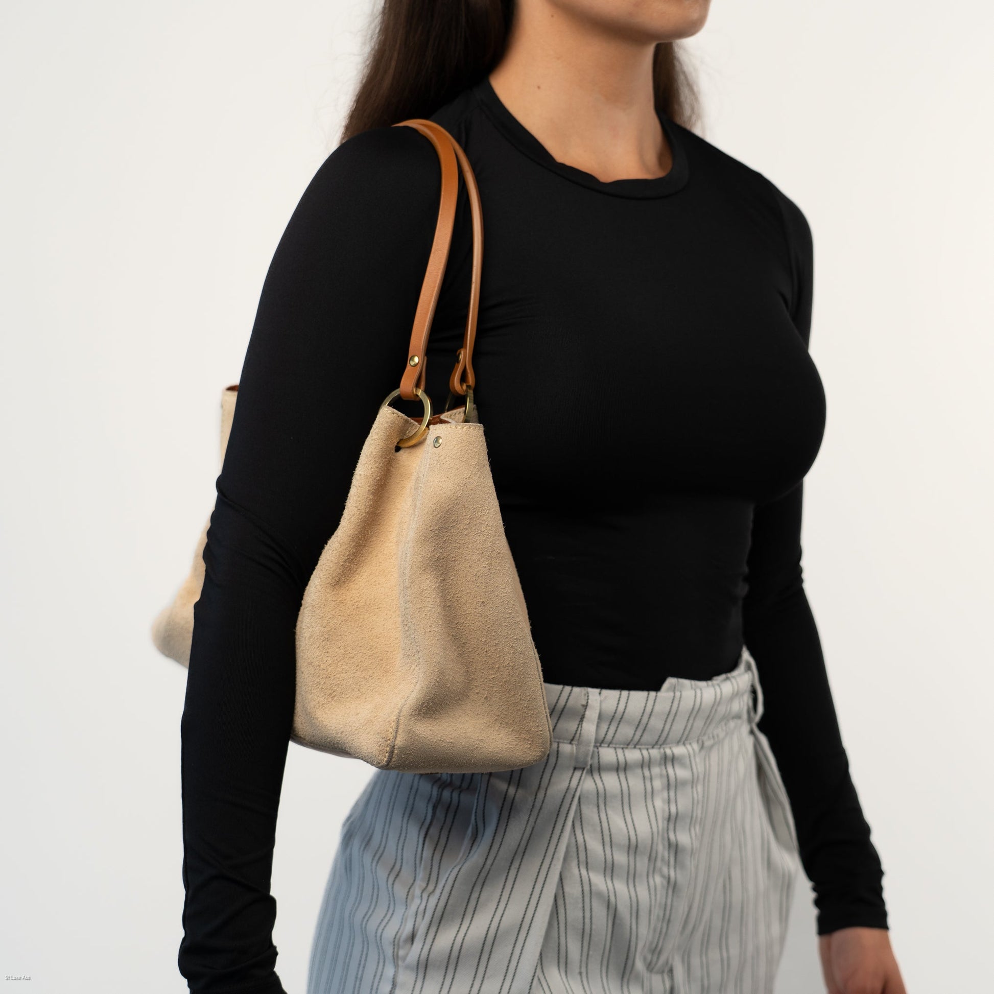 Gucci Beige Suede and Tan Leather Tote Bag - St. Luxe