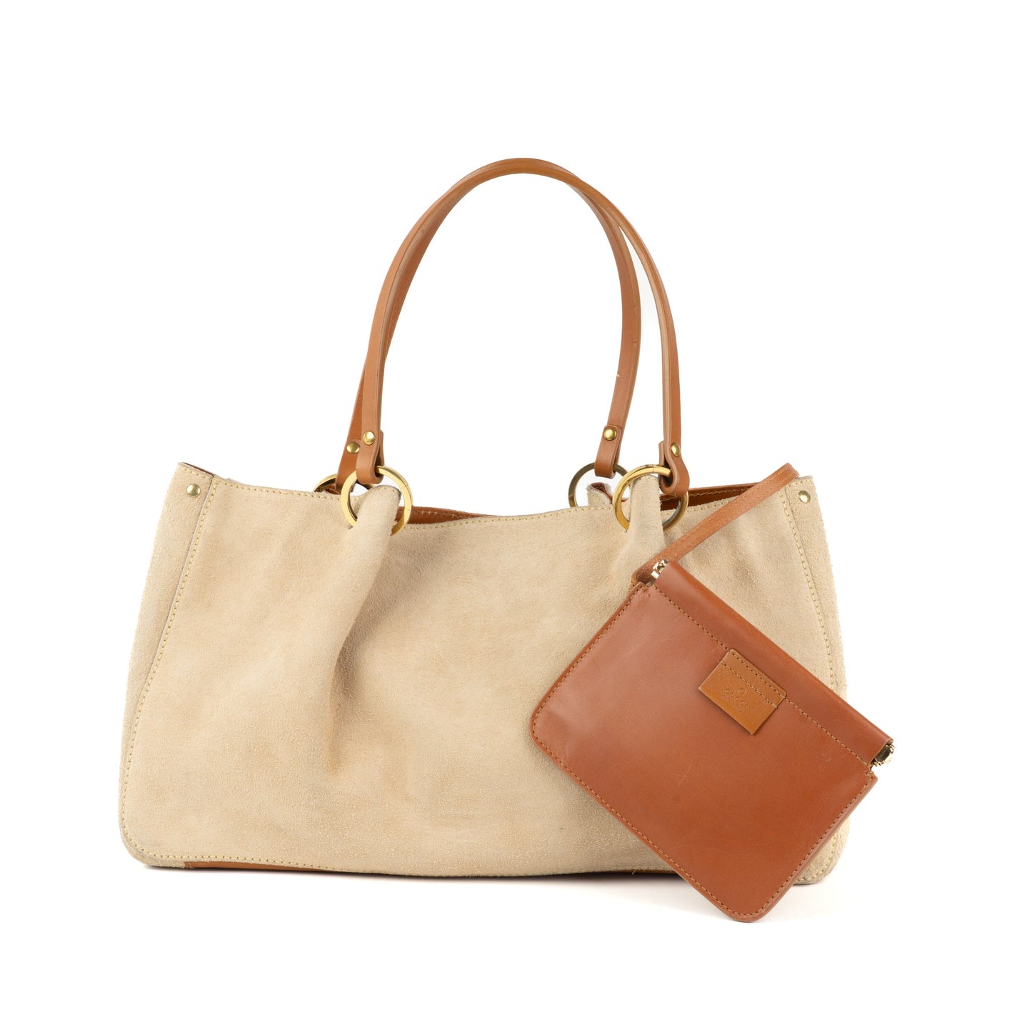 Gucci Beige Suede and Tan Leather Tote Bag - St. Luxe