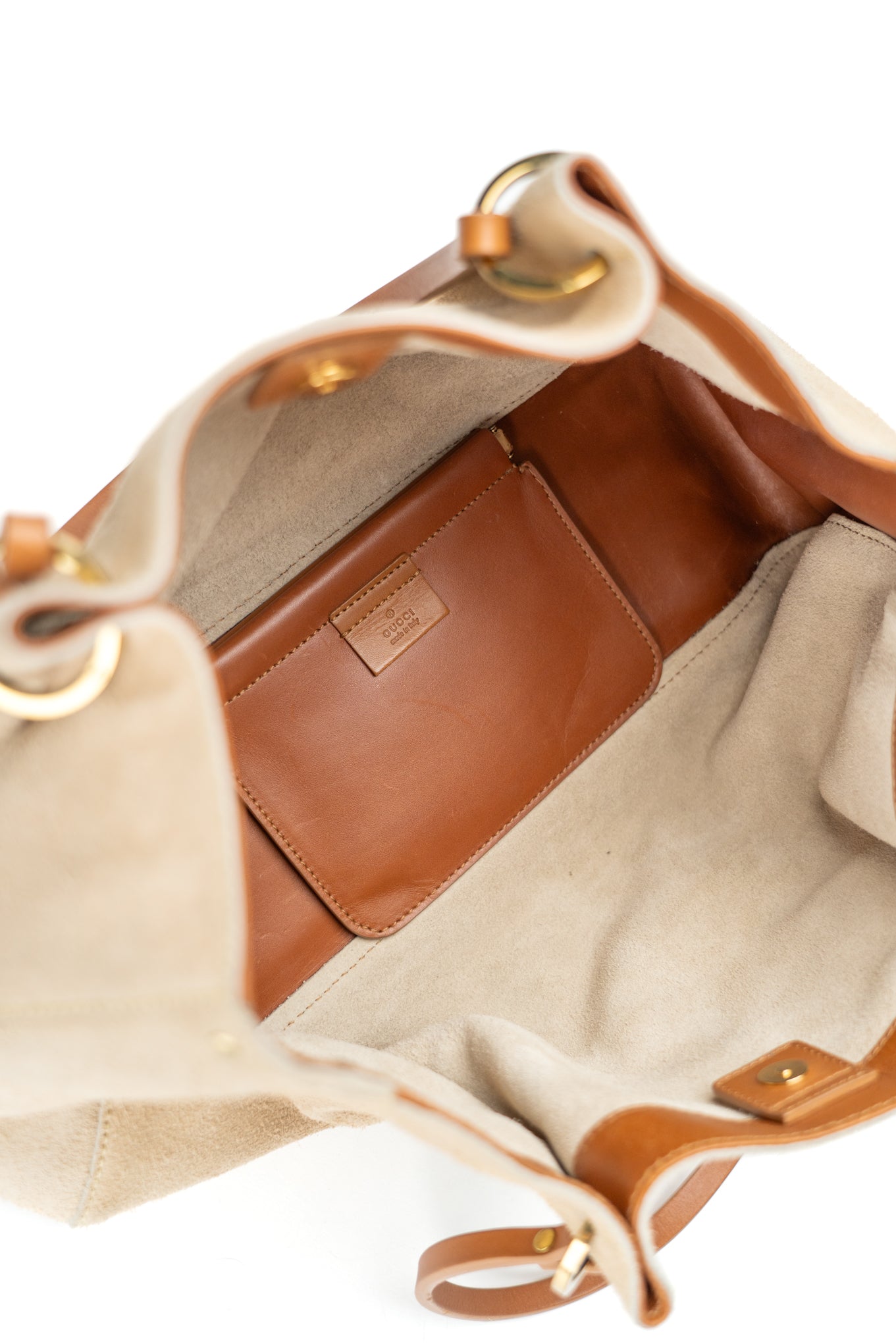 Gucci Beige Suede and Tan Leather Tote Bag - St. Luxe