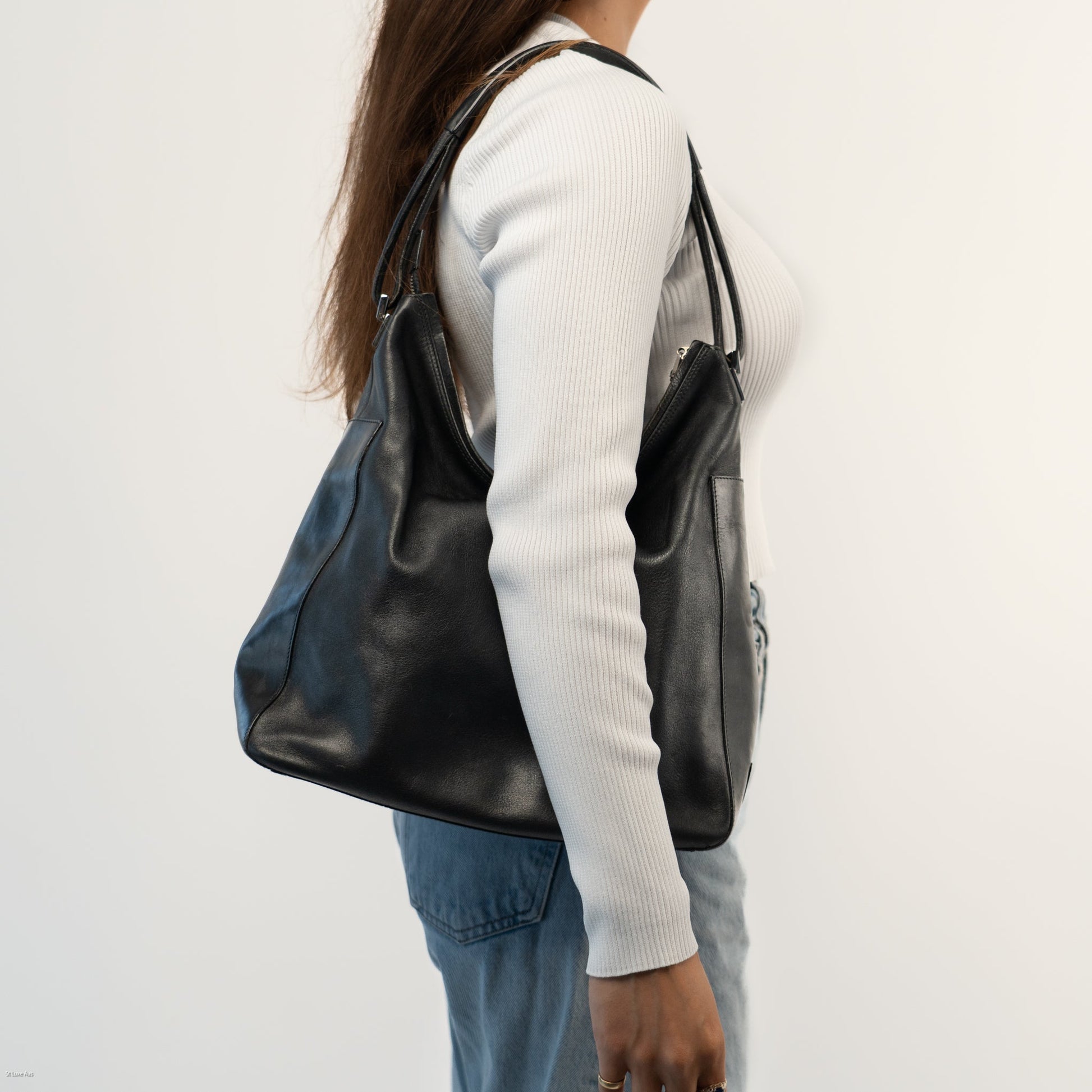 Gucci Black Leather Punch Tote Bag - St. Luxe