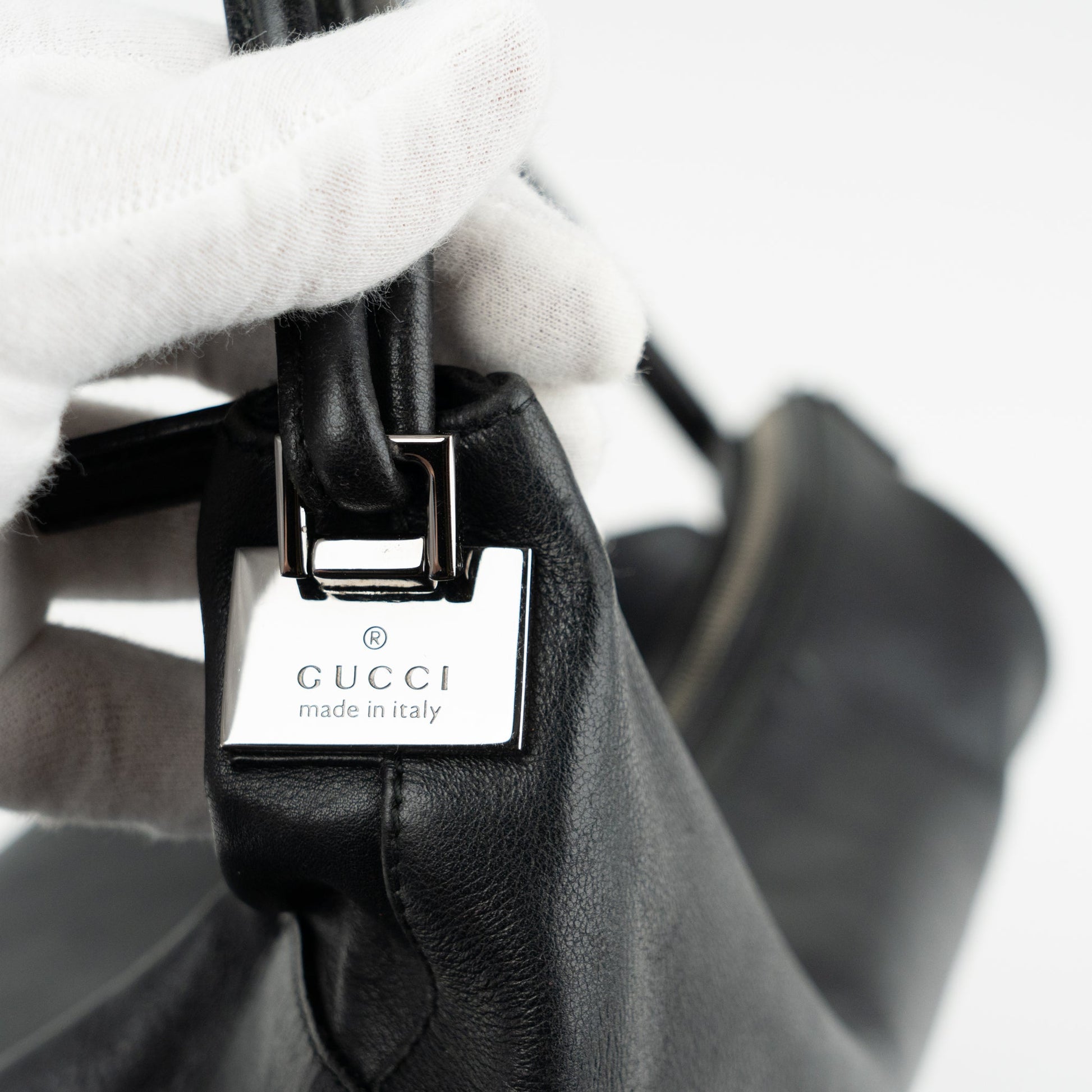 Gucci Black Leather Punch Tote Bag - St. Luxe