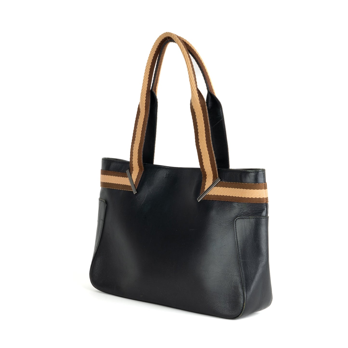Gucci Black Leather Web Shoulder Tote Bag - St. Luxe