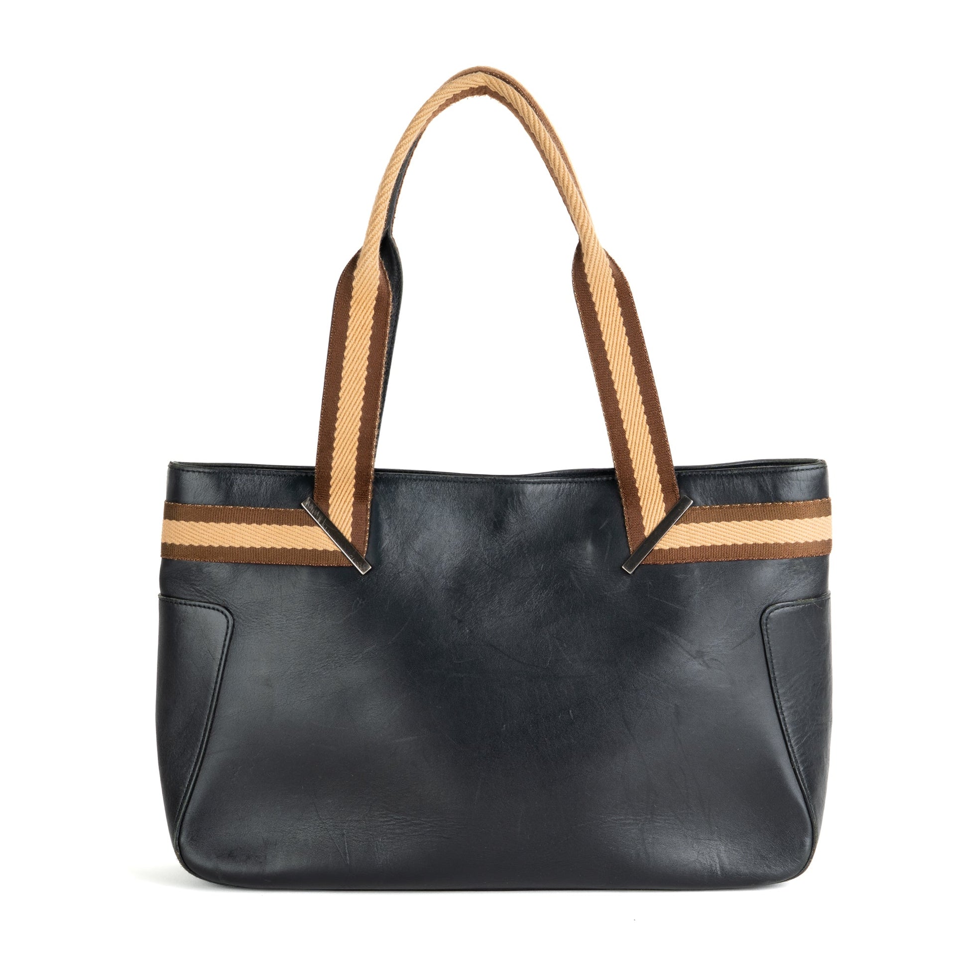 Gucci Black Leather Web Shoulder Tote Bag - St. Luxe