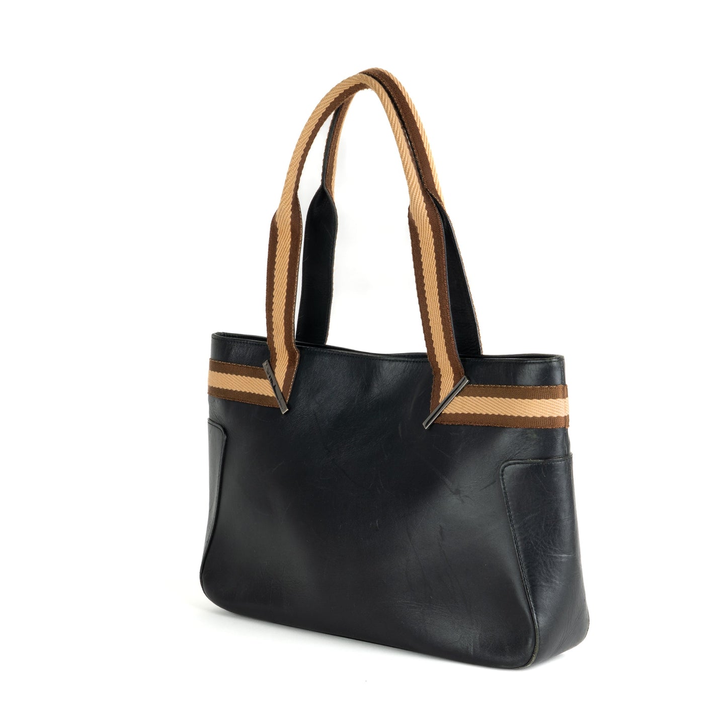 Gucci Black Leather Web Shoulder Tote Bag - St. Luxe