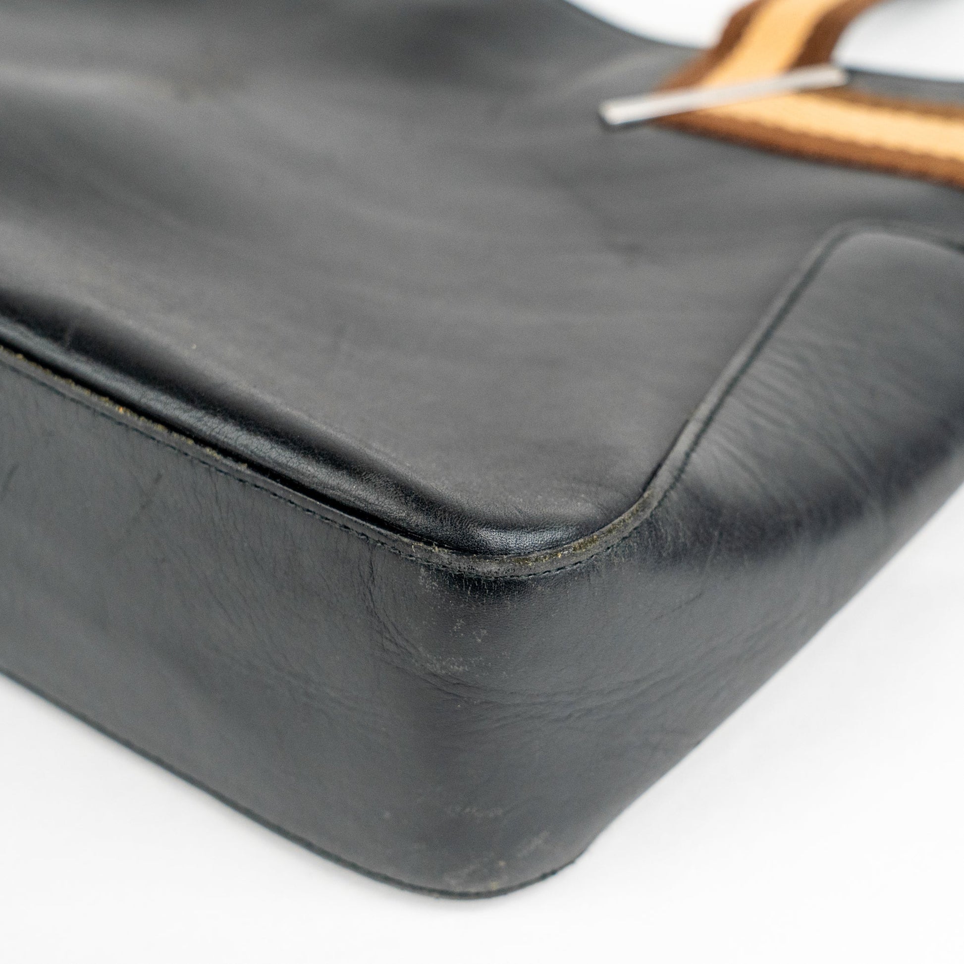 Gucci Black Leather Web Shoulder Tote Bag - St. Luxe