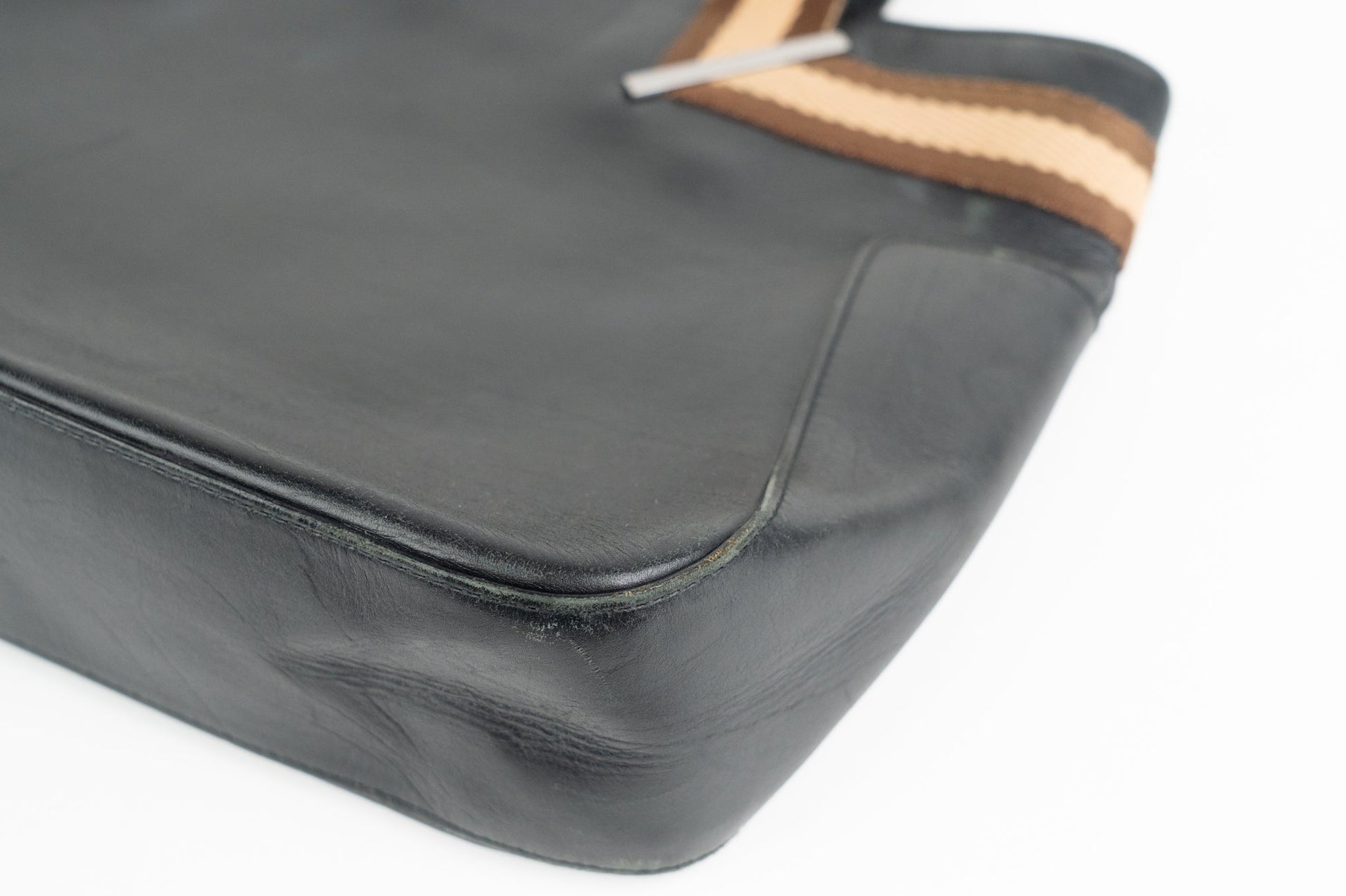 Gucci Black Leather Web Shoulder Tote Bag - St. Luxe