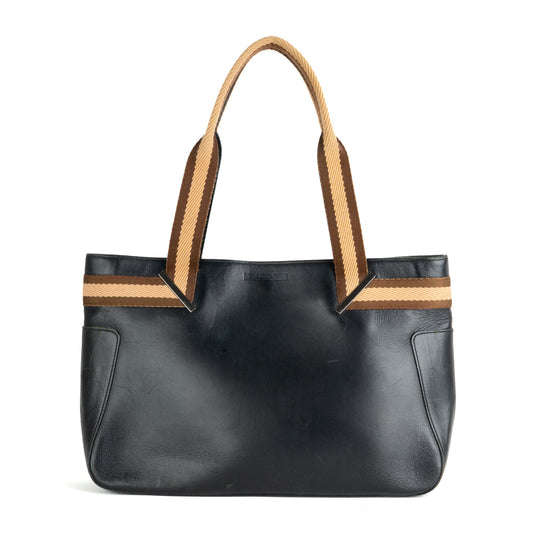 Gucci Black Leather Web Shoulder Tote Bag - St. Luxe