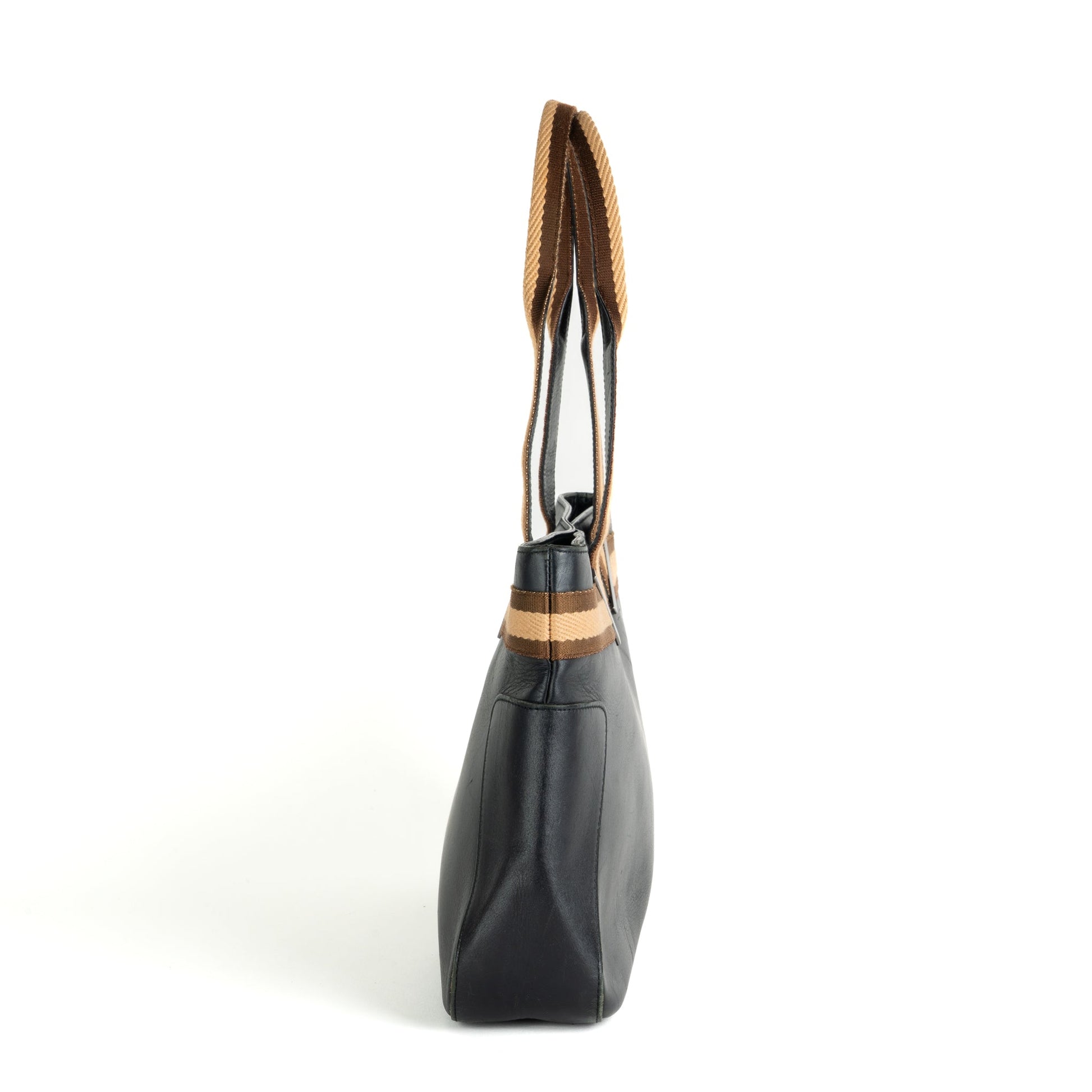 Gucci Black Leather Web Shoulder Tote Bag - St. Luxe