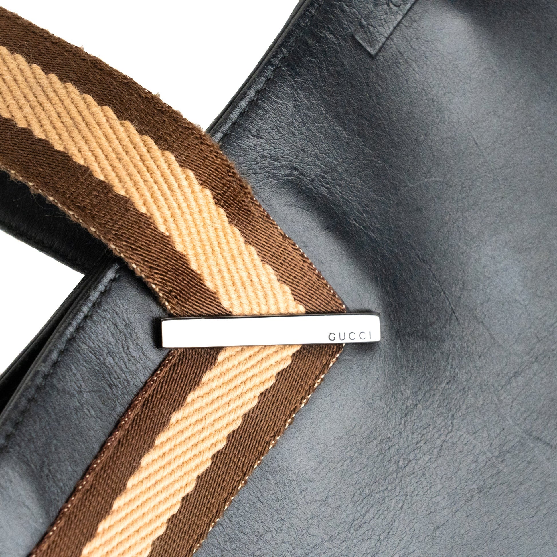 Gucci Black Leather Web Shoulder Tote Bag - St. Luxe