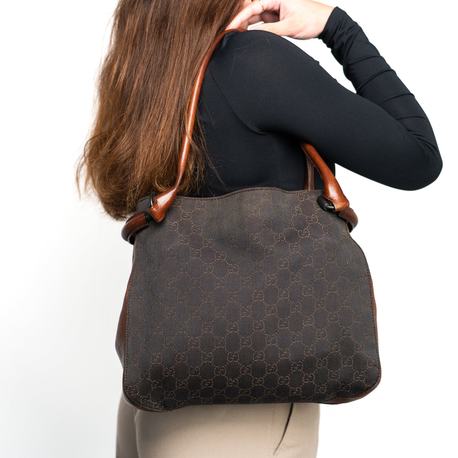 Gucci GG Canvas Horsebit Shoulder Bag - Brown - St. Luxe