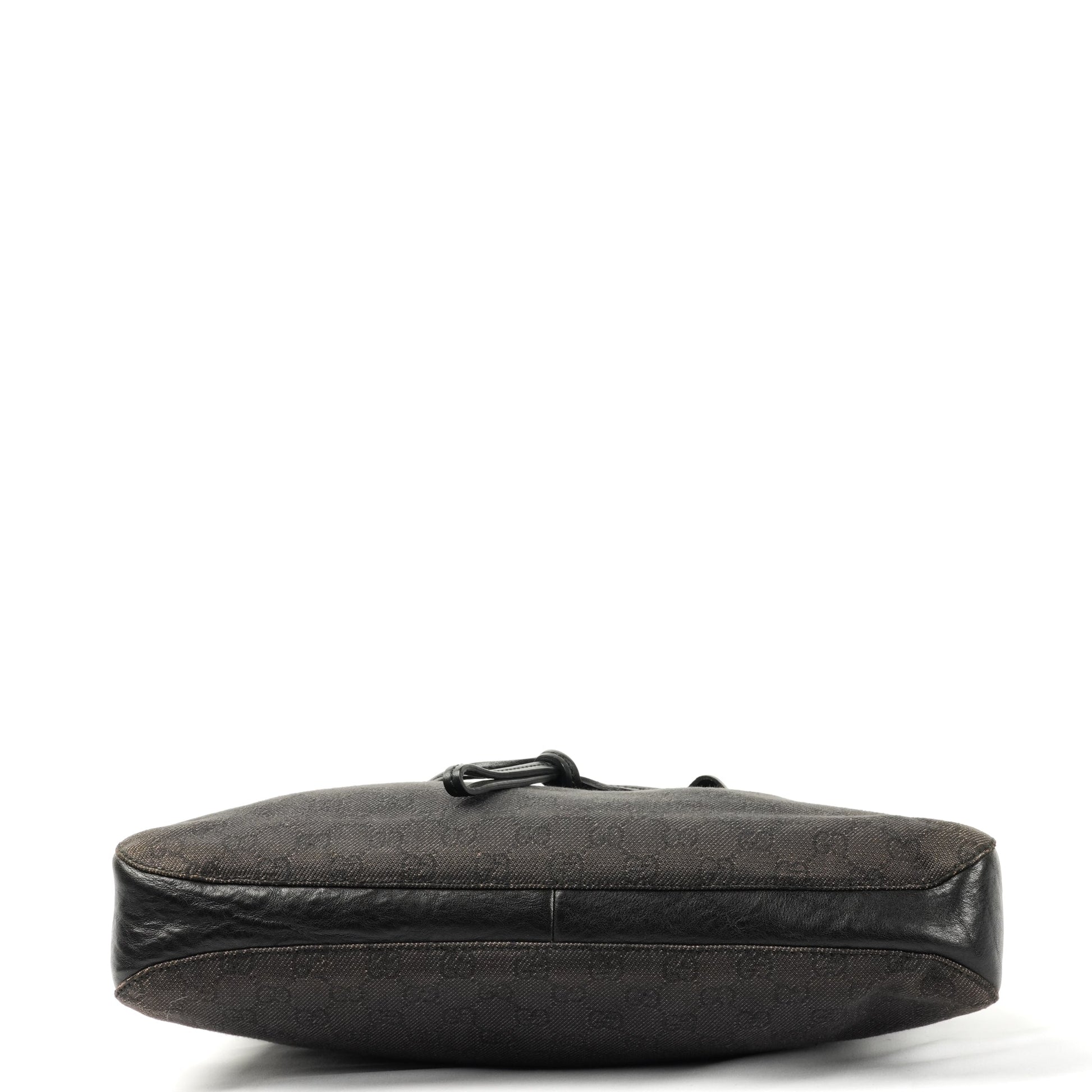 Gucci Horsebit Shoulder Bag - Black GG Monogram with Leather Trim - St. Luxe