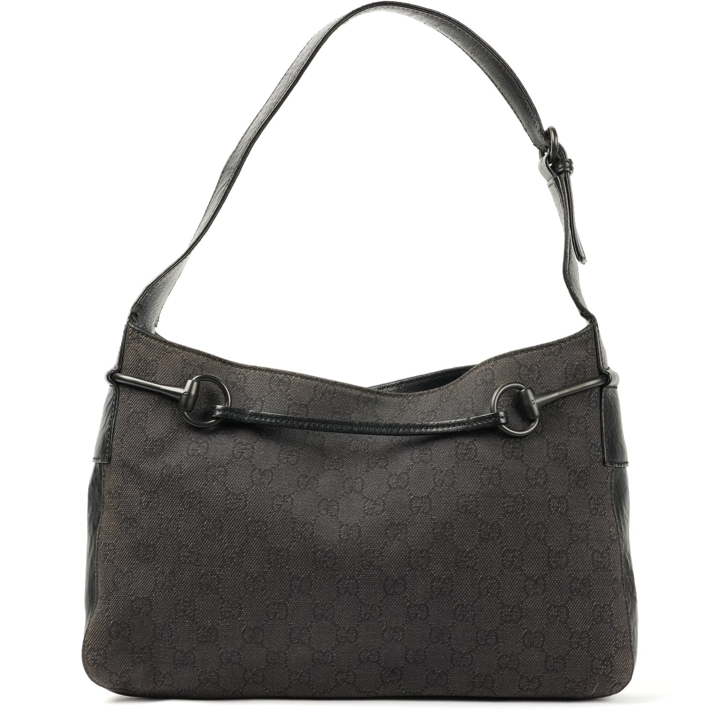 Gucci Horsebit Shoulder Bag - Black GG Monogram with Leather Trim - St. Luxe