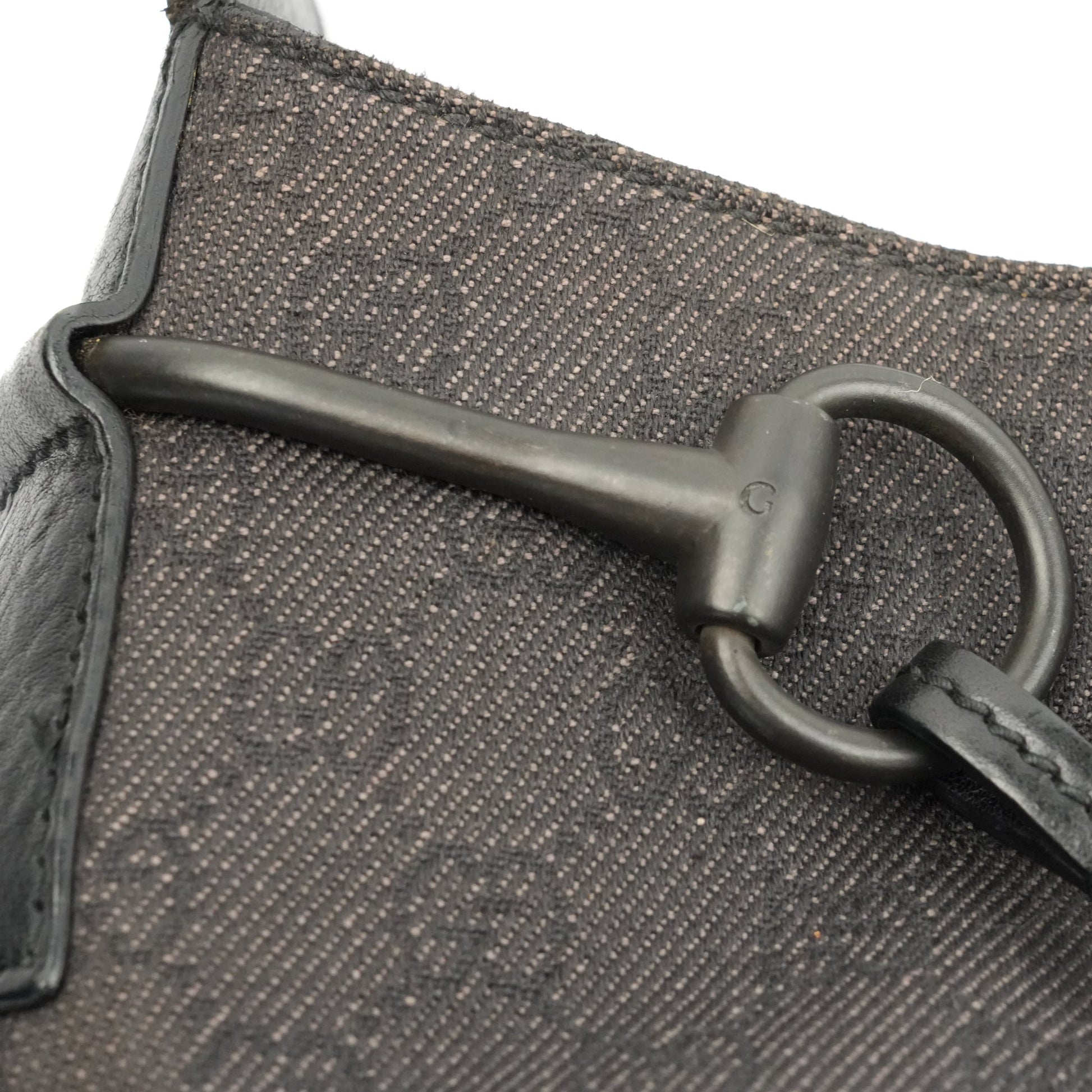 Gucci Horsebit Shoulder Bag - Black GG Monogram with Leather Trim - St. Luxe