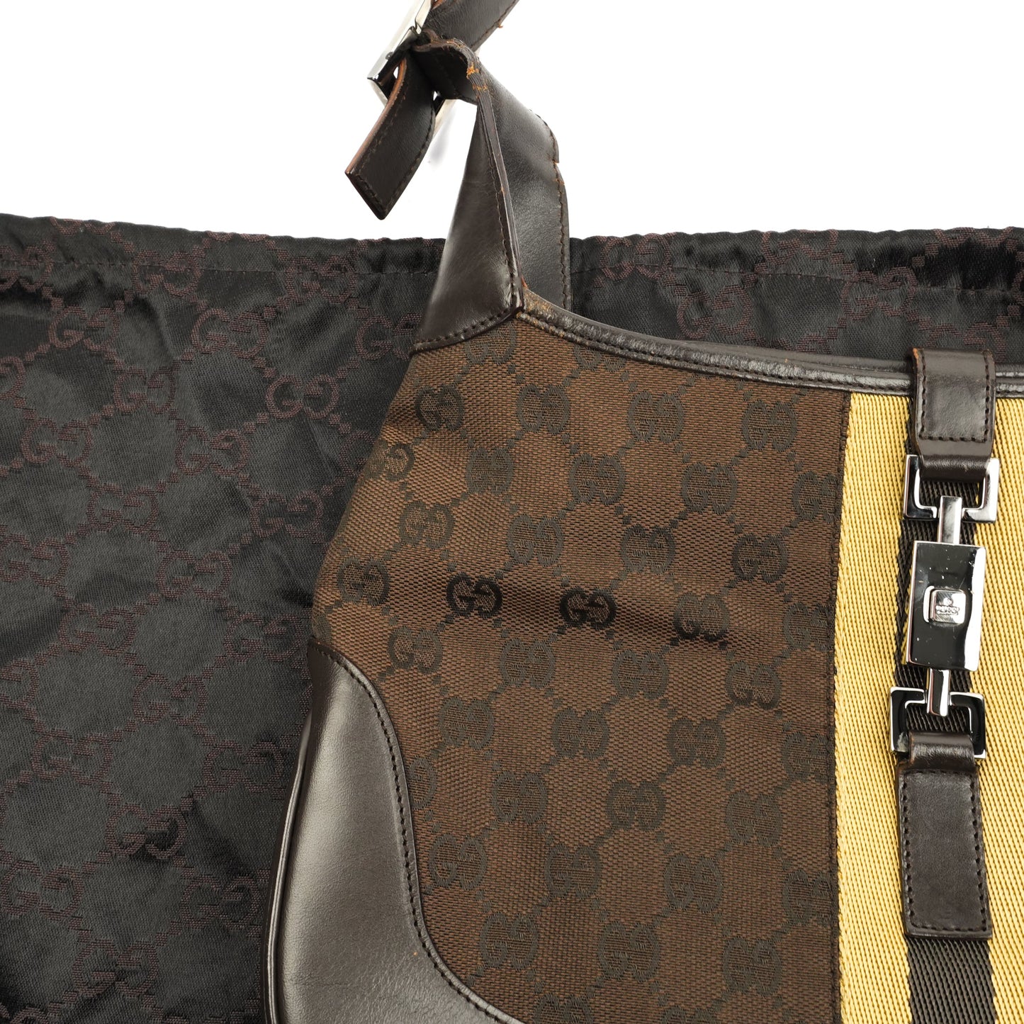 Gucci Jackie Brown GG Canvas Shoulder Bag - Silver Hardware - St. Luxe