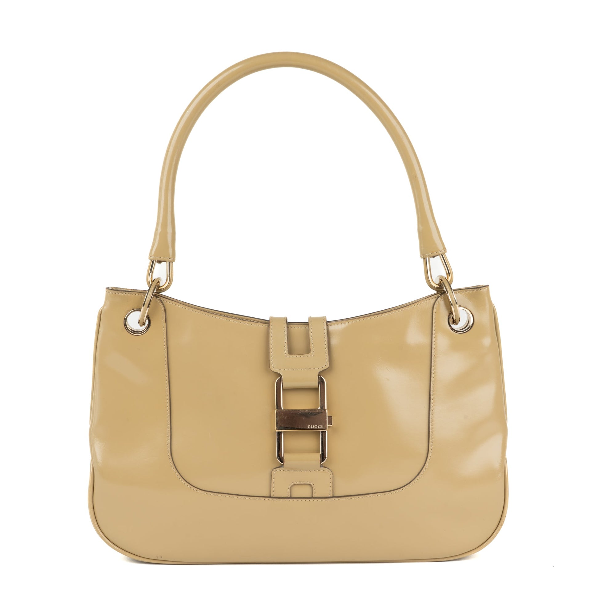 Gucci Jackie Shoulder Bag in Beige Gloss Leather - St. Luxe