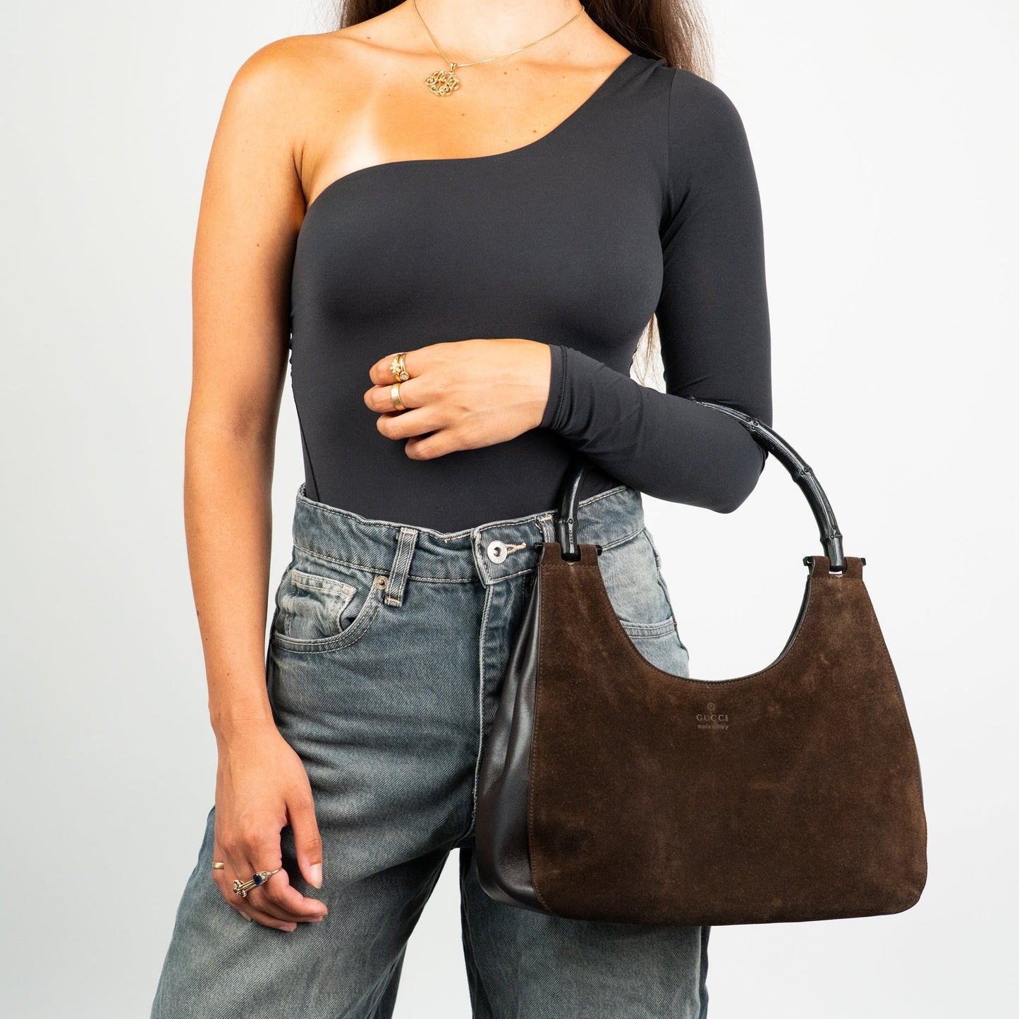 Gucci Suede Bamboo Shoulder Bag - St. Luxe