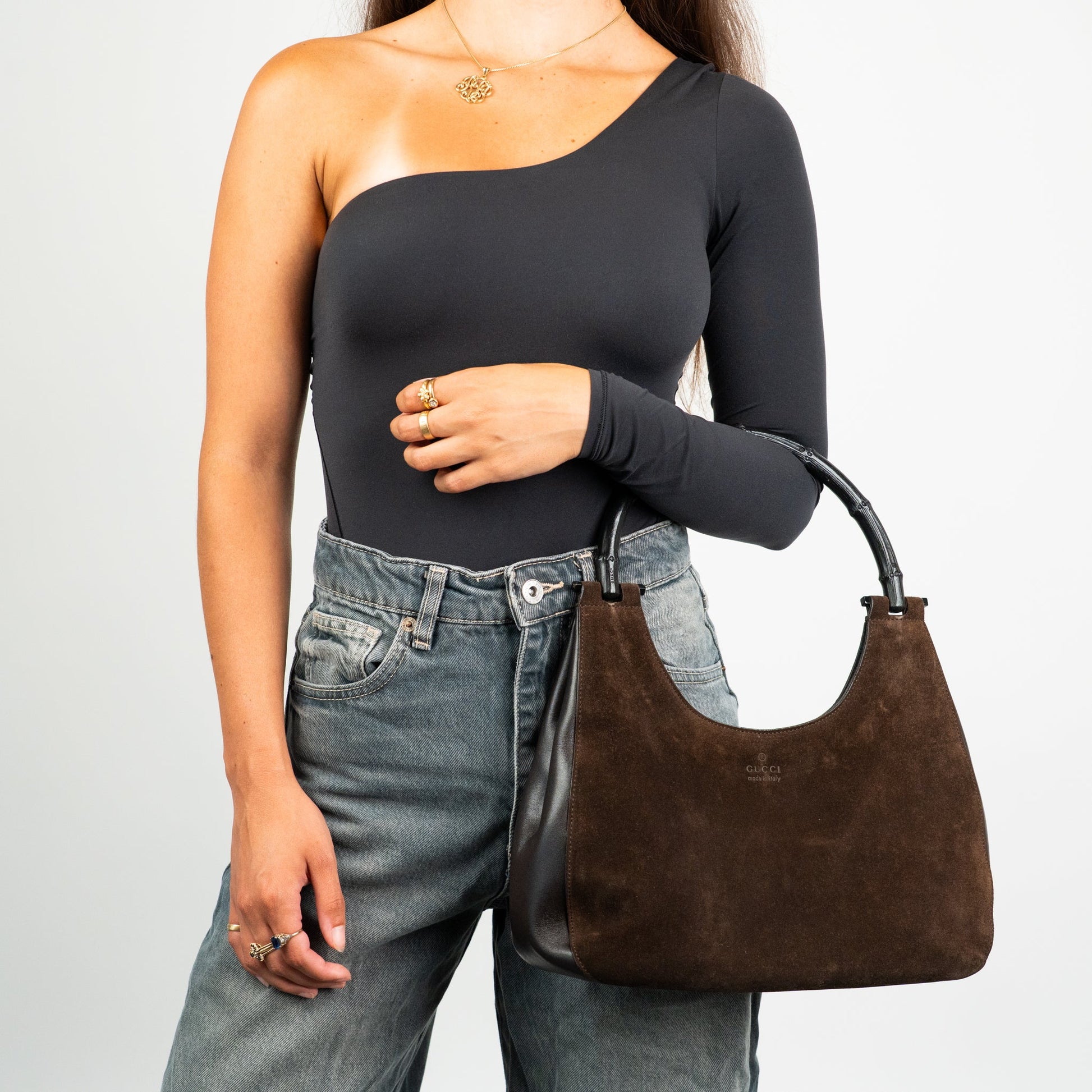 Gucci Suede Bamboo Shoulder Bag - St. Luxe