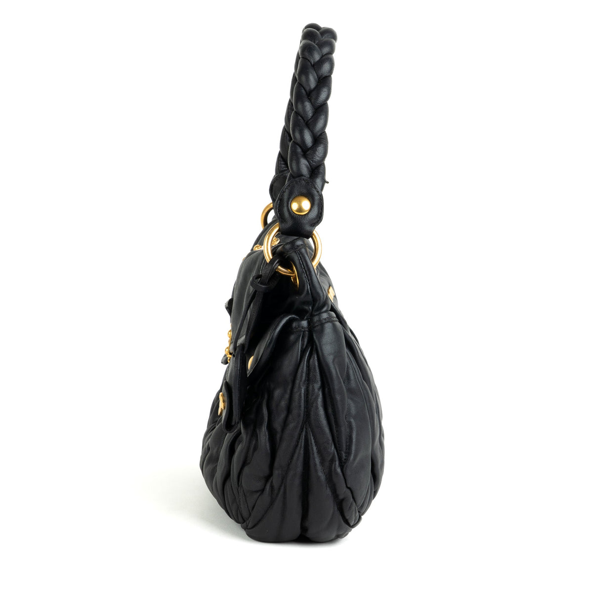 Miu Miu Matelassé Nappa Leather Coffer Hobo Bag Deep Navy - St. Luxe