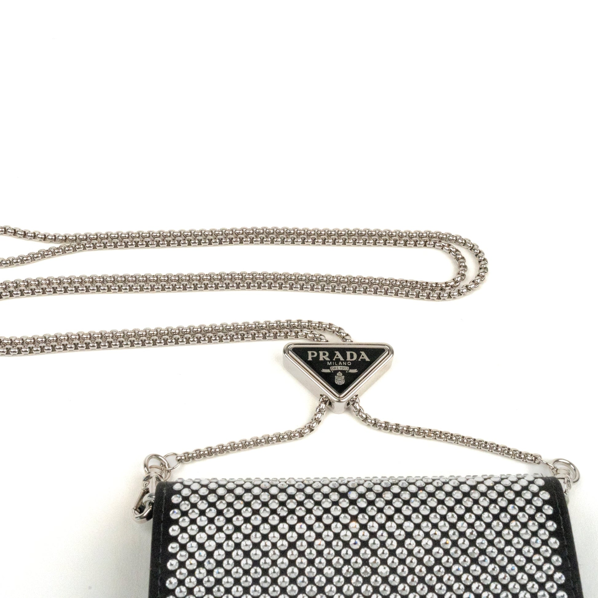 Prada Crystal Leather Chain Card Holder - St. Luxe