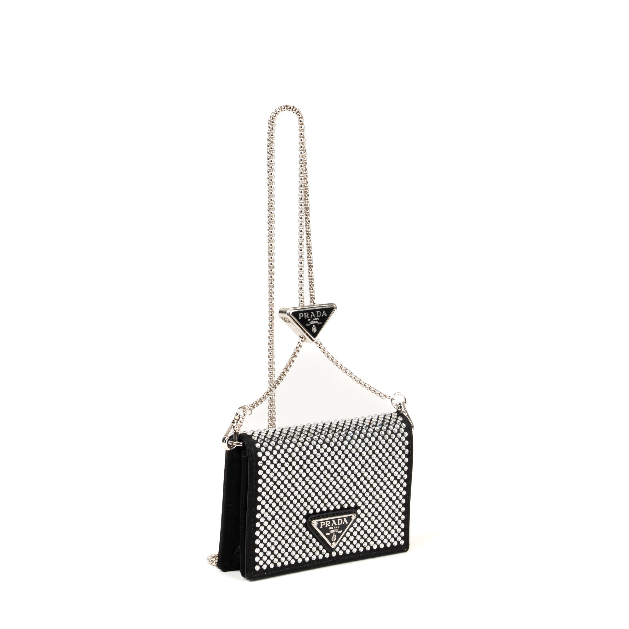 Prada Crystal Leather Chain Card Holder – St. Luxe