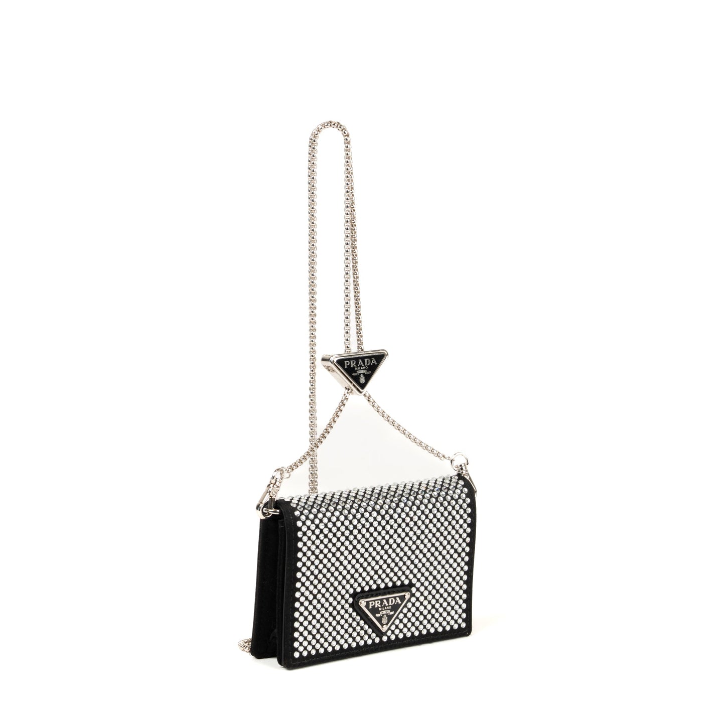 Prada Crystal Leather Chain Card Holder - St. Luxe