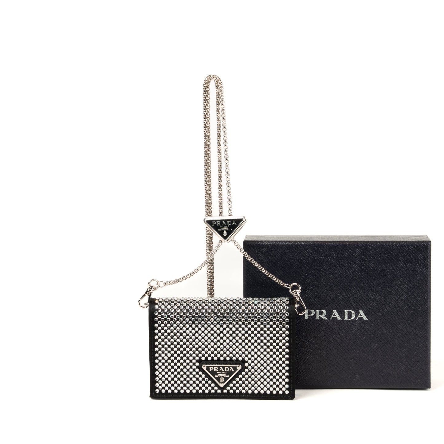 Prada Crystal Leather Chain Card Holder - St. Luxe