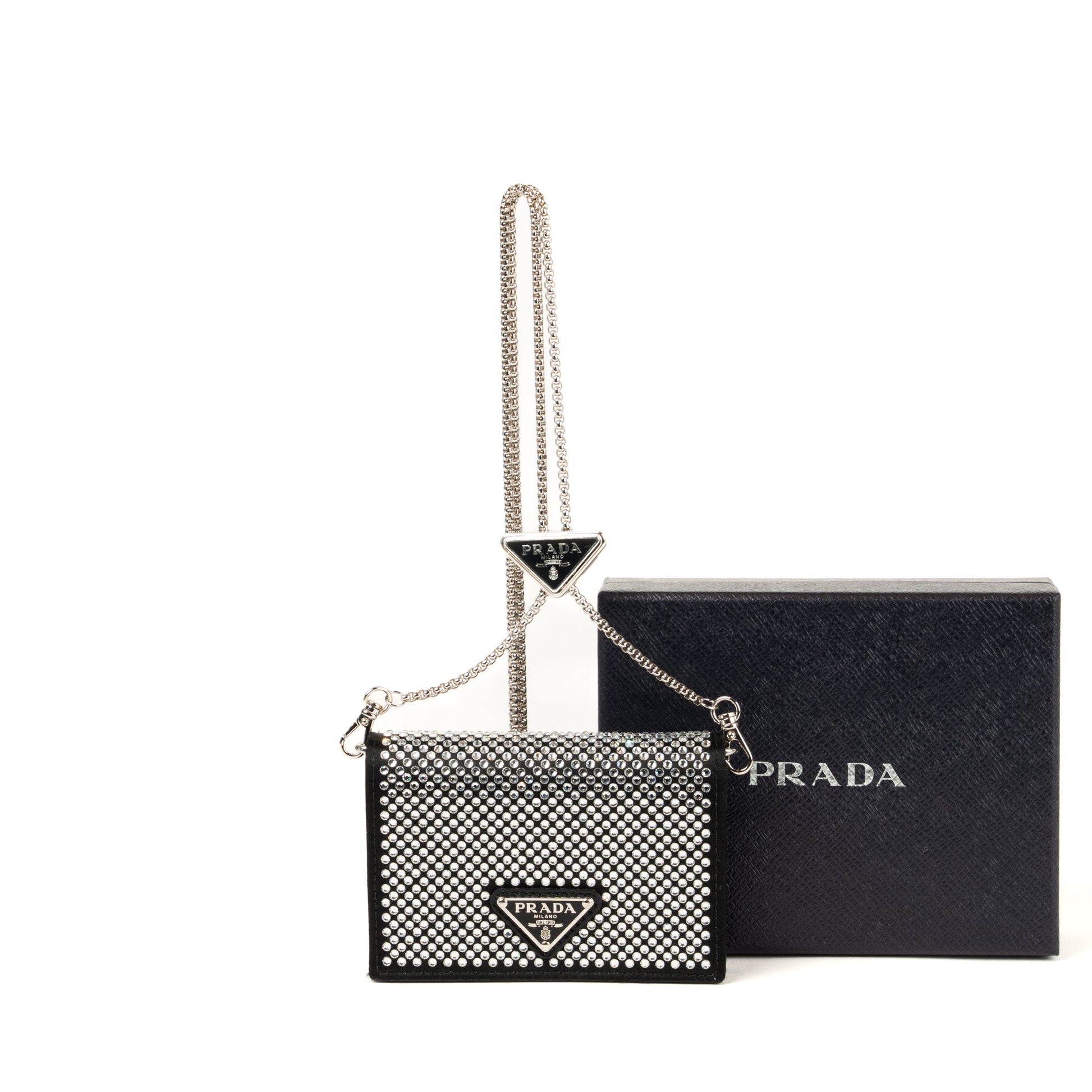 Prada Crystal Leather Chain Card Holder - St. Luxe
